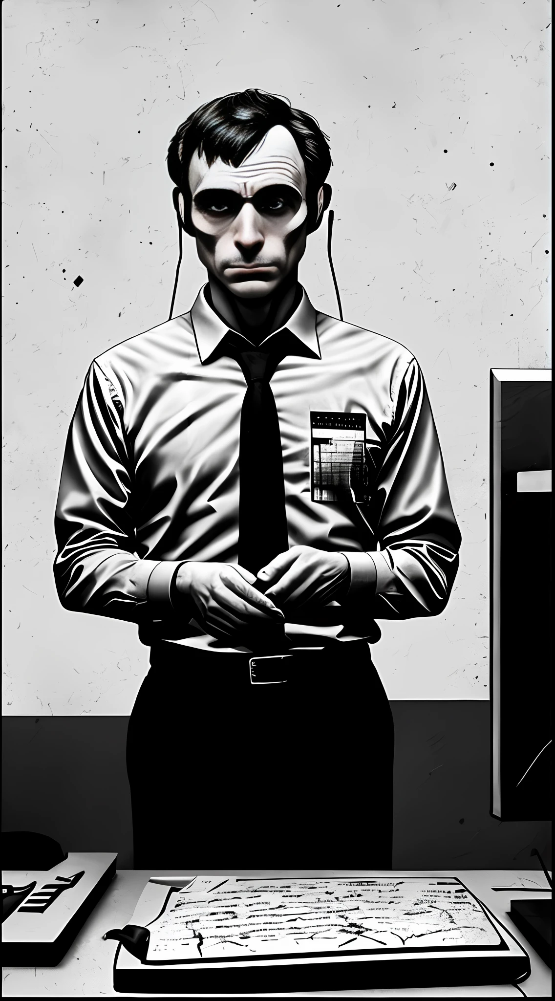 image of Ted Bundy working at a suicide hotline, mysticism, cult members, dark surrealism, grunge aesthetic, 8K:3, trending on artstation, artgerm