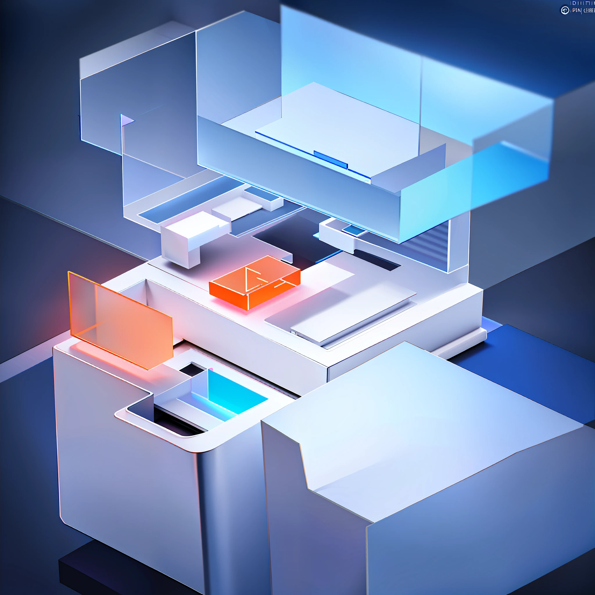 best quality, many details,4k,blender,octane render,C4D,transparent glass texture,DDicon,blue|orange, frosted glass, transparent technology sense, industrial design,white background,studio lighting, sunshine,flat, minimal,quasi-object,axisymmetric,computer network