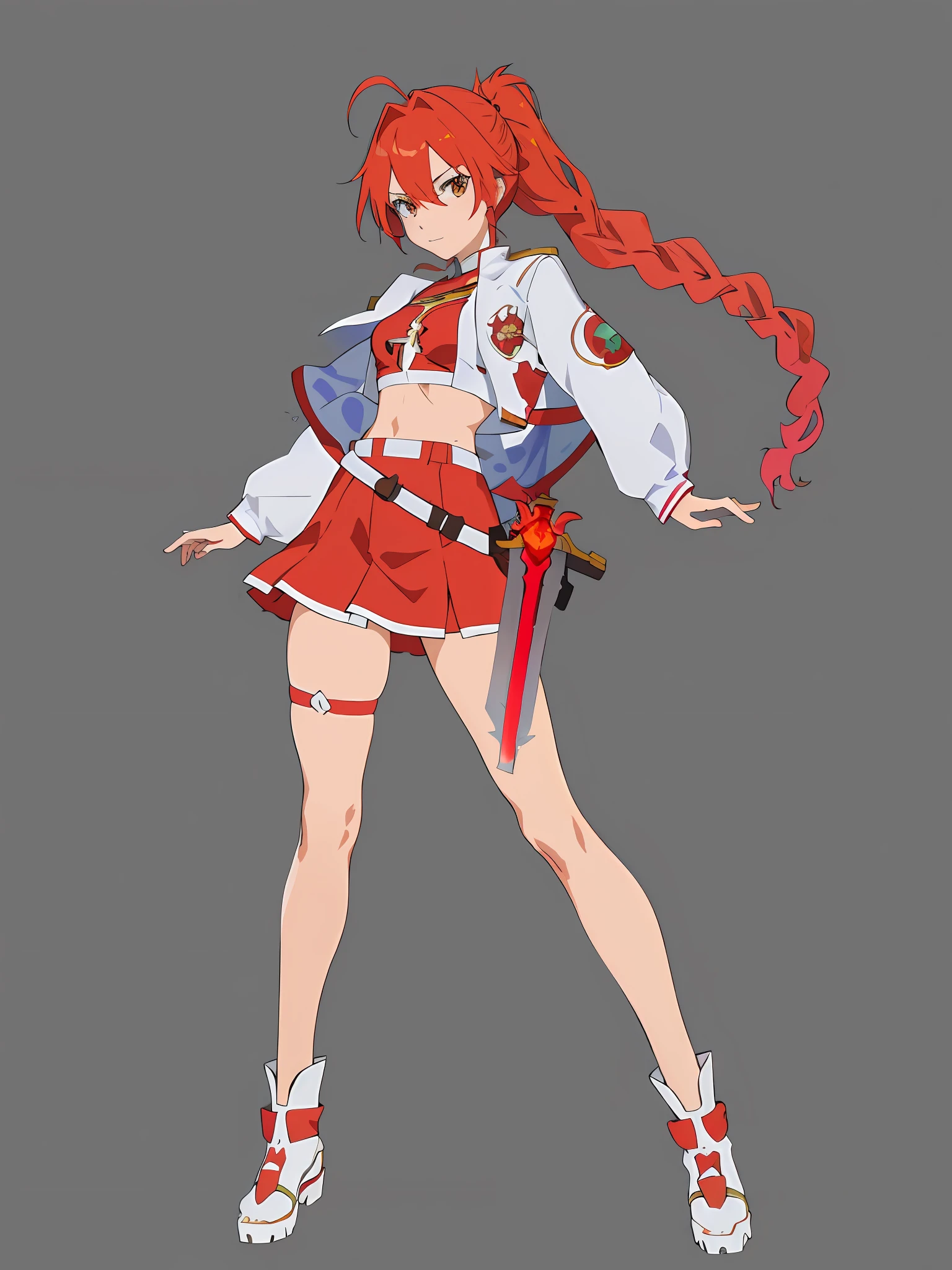 anime girl with red hair and a sword in her hand, cushart krenz, cushart kenz, cushart krenz key art feminine, official character art, anime full body illustration, full body zenkai! asuka suit, asuka, sakura kinomoto, makoto kano, female magical anime girl, anime character design, single character full body