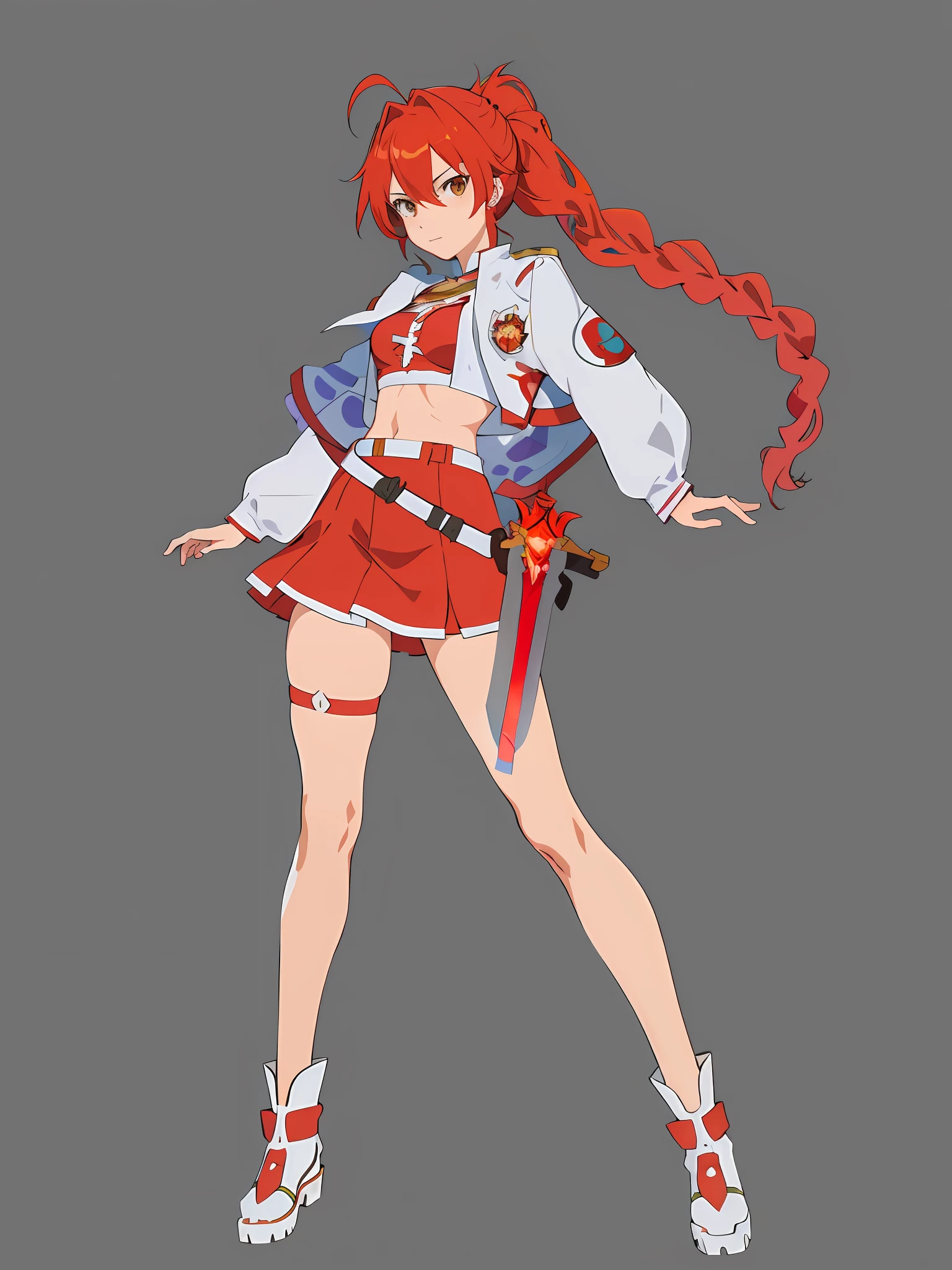 anime girl with red hair and a sword in her hand, cushart krenz, cushart kenz, cushart krenz key art feminine, official character art, anime full body illustration, full body zenkai! asuka suit, asuka, sakura kinomoto, makoto kano, female magical anime girl, anime character design, single character full body