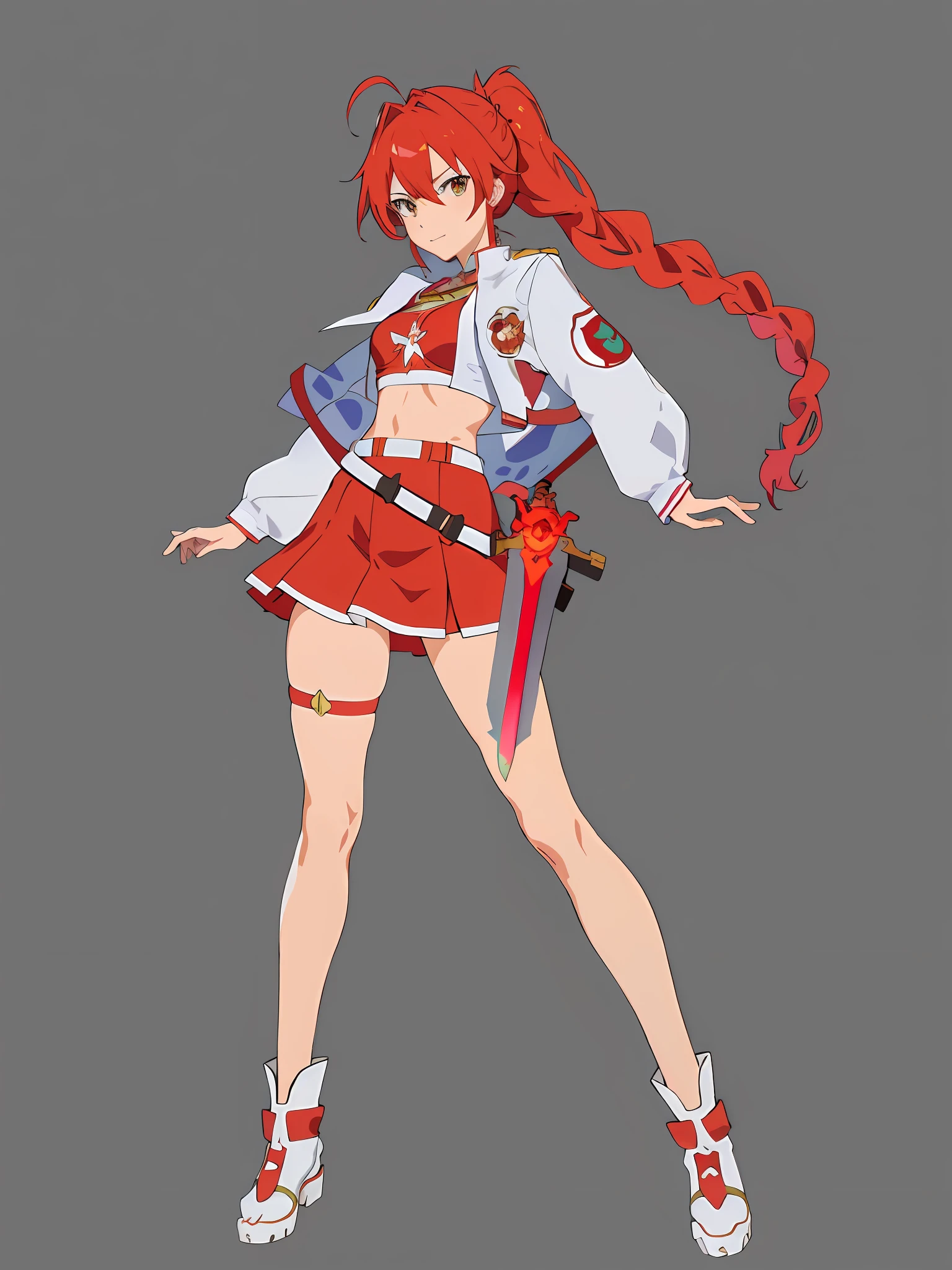 anime girl with red hair and a sword in her hand, cushart krenz, cushart kenz, cushart krenz key art feminine, official character art, anime full body illustration, full body zenkai! asuka suit, asuka, sakura kinomoto, makoto kano, female magical anime girl, anime character design, single character full body