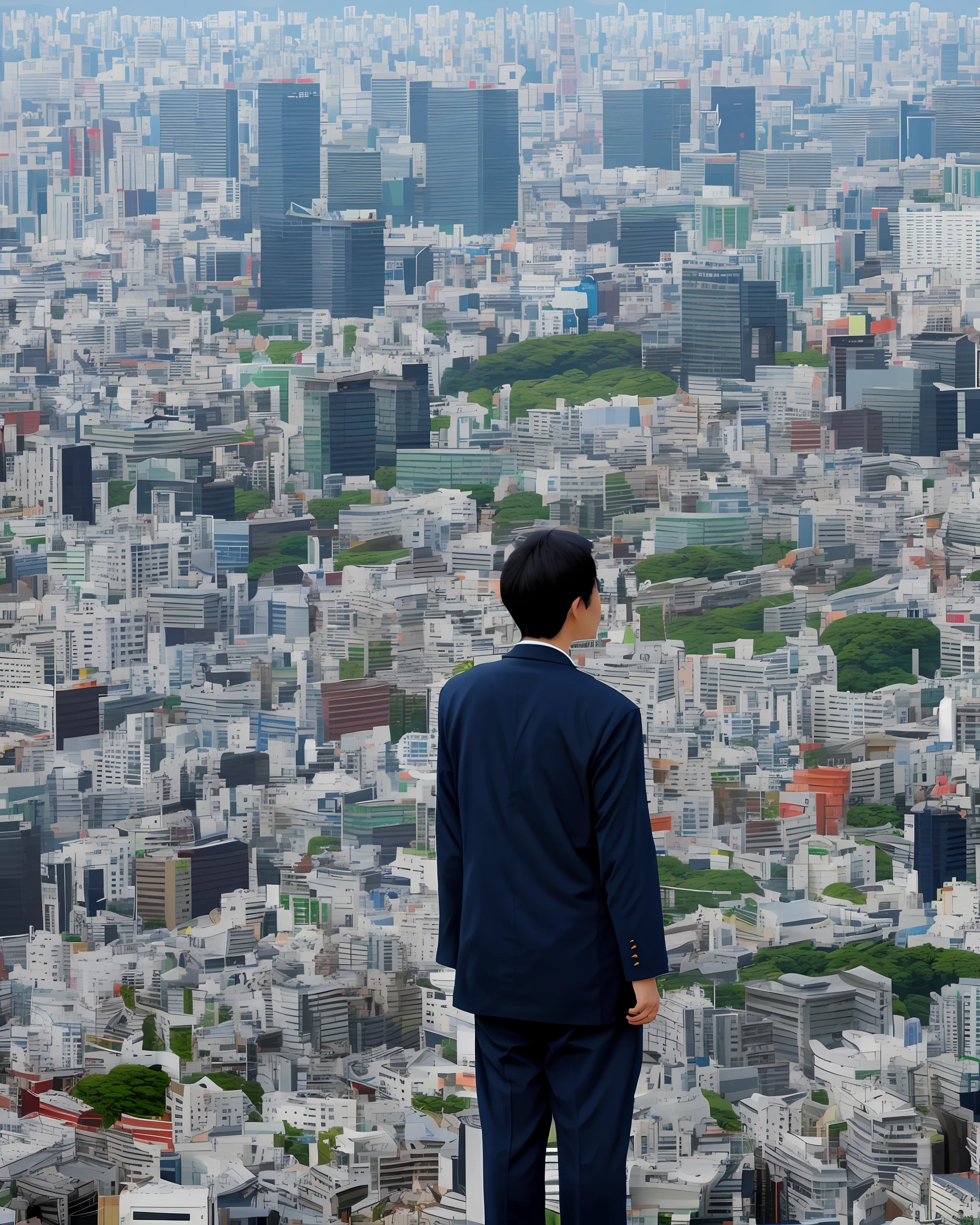 日本人 Japanese Man, Portrait of a man in the top of building whith a city background