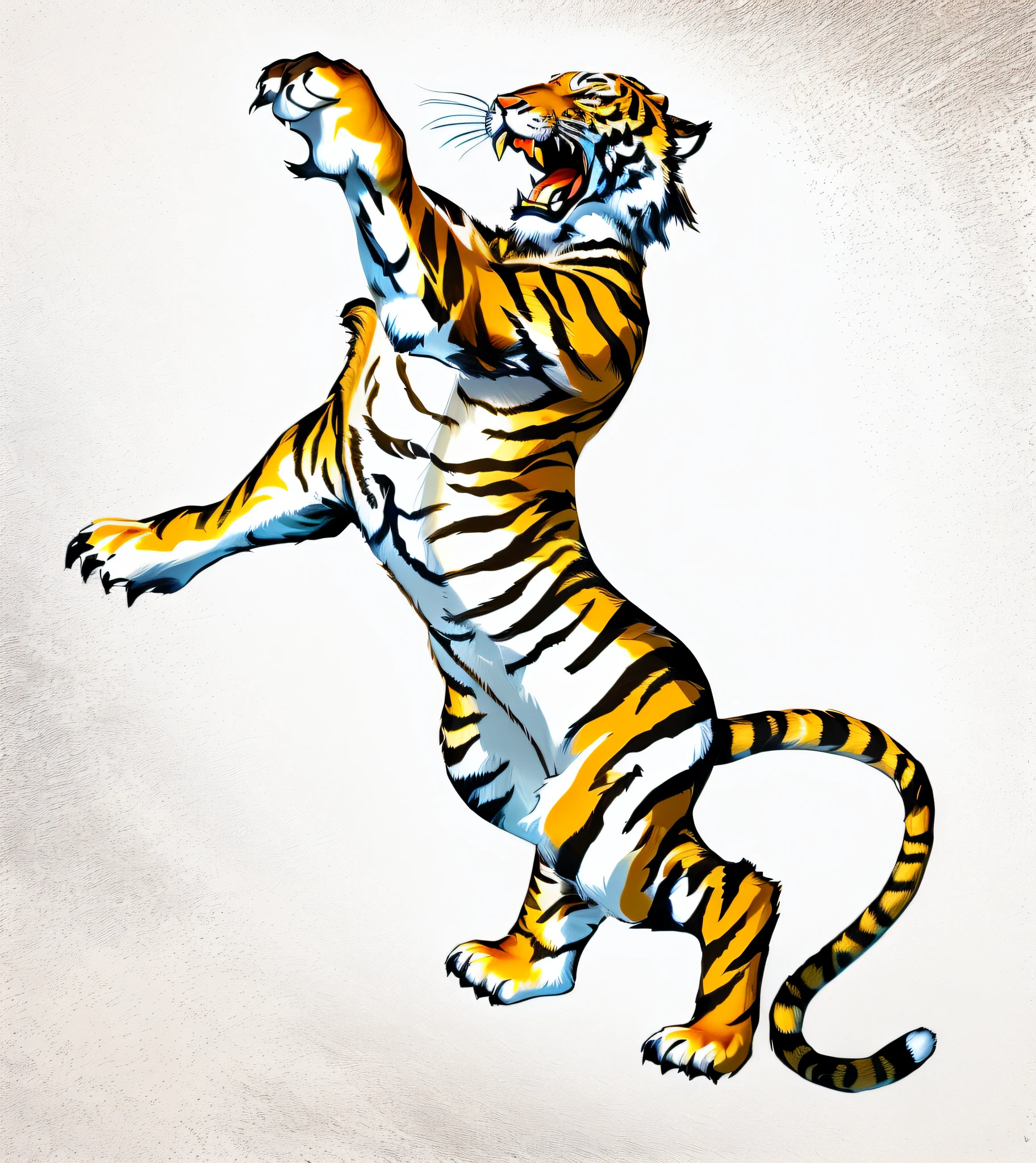 tiger jumping in the air with its paws out, tiger, a tiger, tiger_beast, tigers, ((tiger)), digital rendering, Asian tiger, tiger illustration, tiger claws well defined,