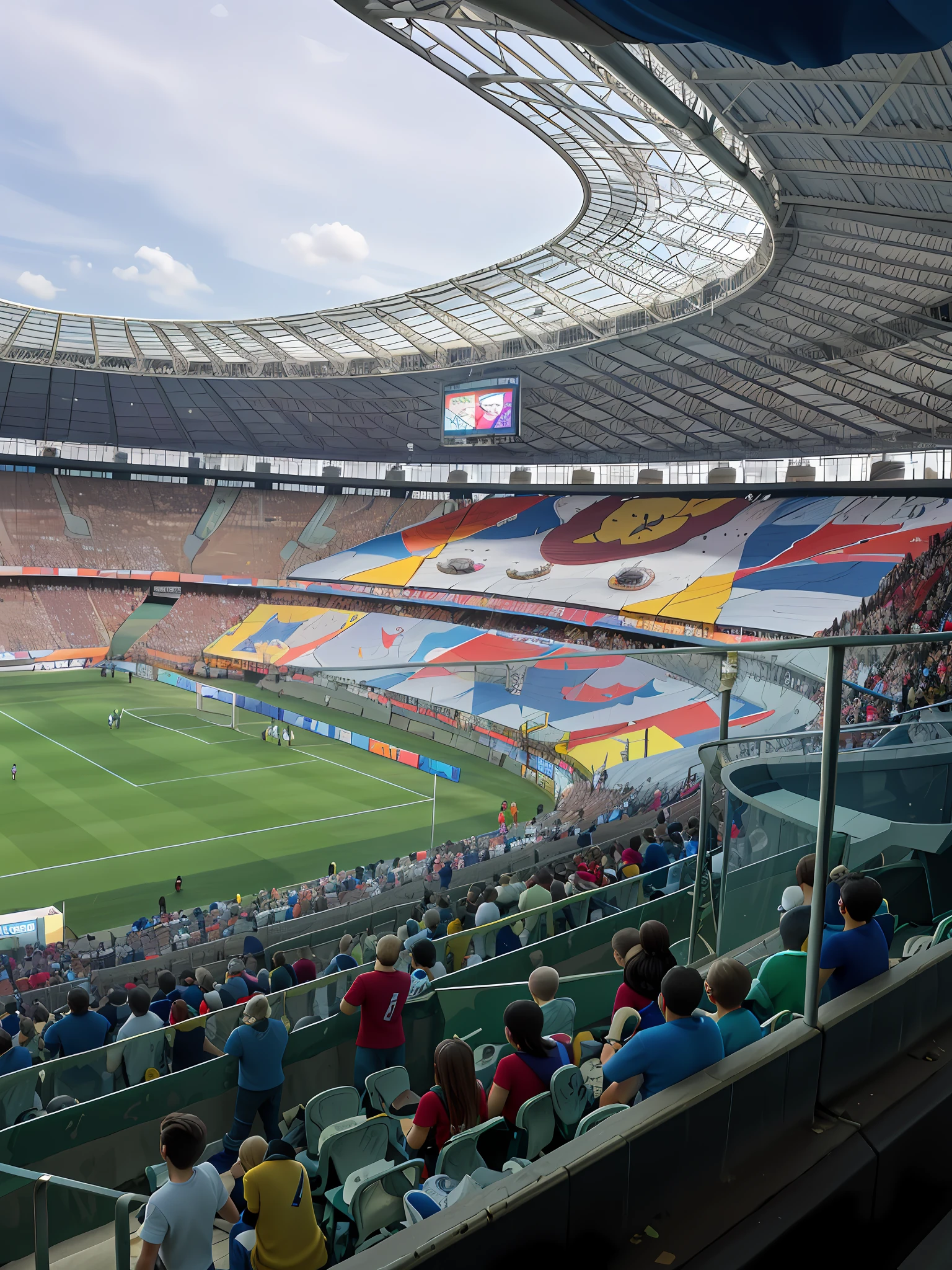 arafed view of a soccer stadium with a large crowd of people, at the world cup, very epic atmosphere, soccer stadium, stadium full of people, by Robert Zünd, the stadium has a full crowd, the atmosphere is cheerful, by Jakob Gauermann, standing in a stadium, by Tom Wänerstrand, stadium landscape