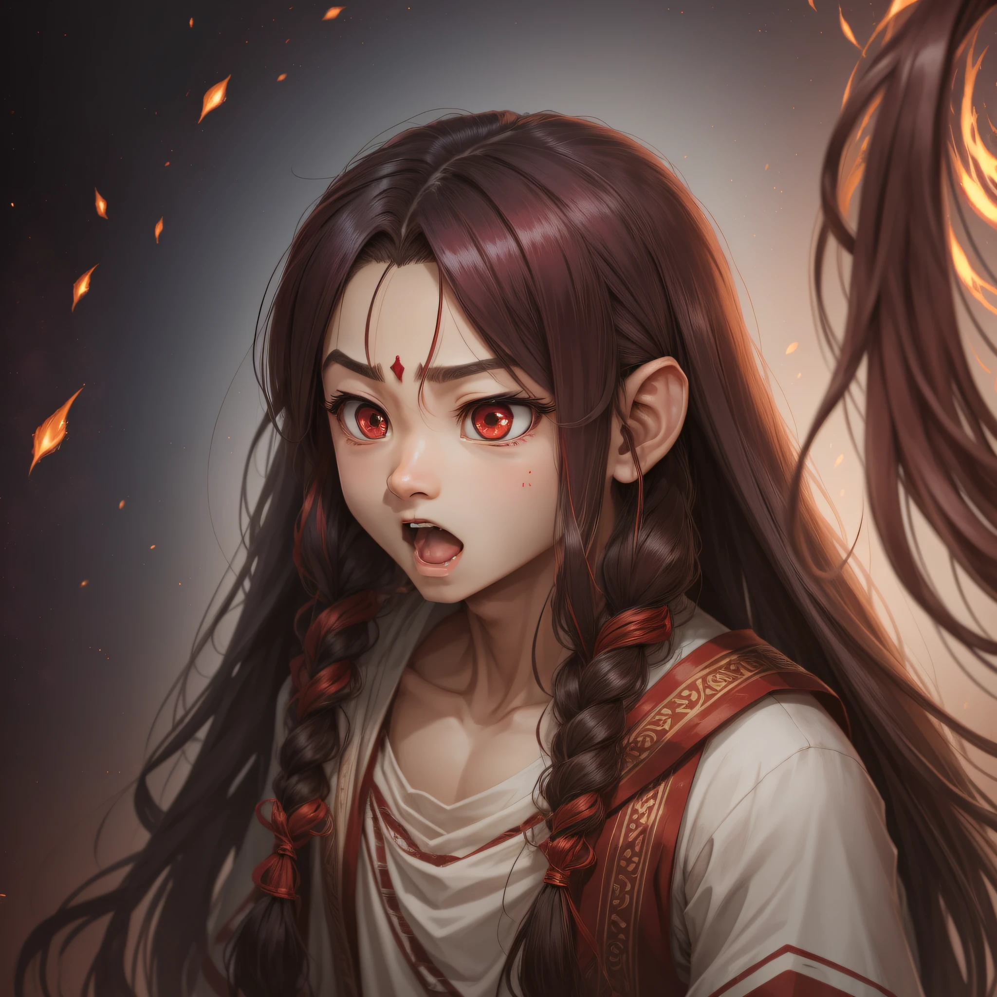 a young Asura guy with long hair is surprised
