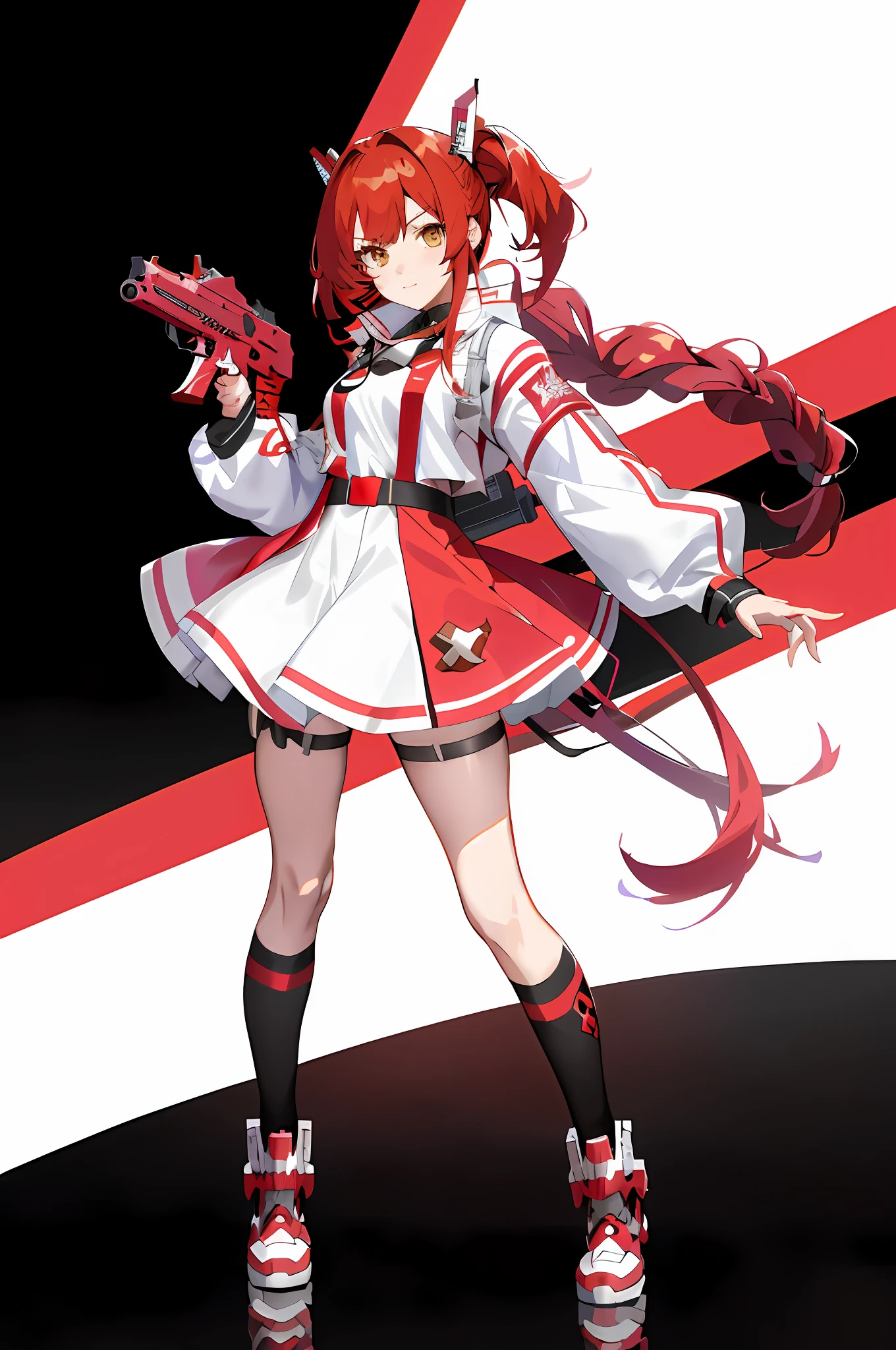 anime girl with red hair and white dress holding a gun, cushart krenz key art feminine, ayaka genshin impact, official character art, azur lane style, female protagonist 👀 :8, kantai collection style, marin kitagawa fanart, from girls frontline, cushart krenz, from the azur lane videogame, female action anime girl