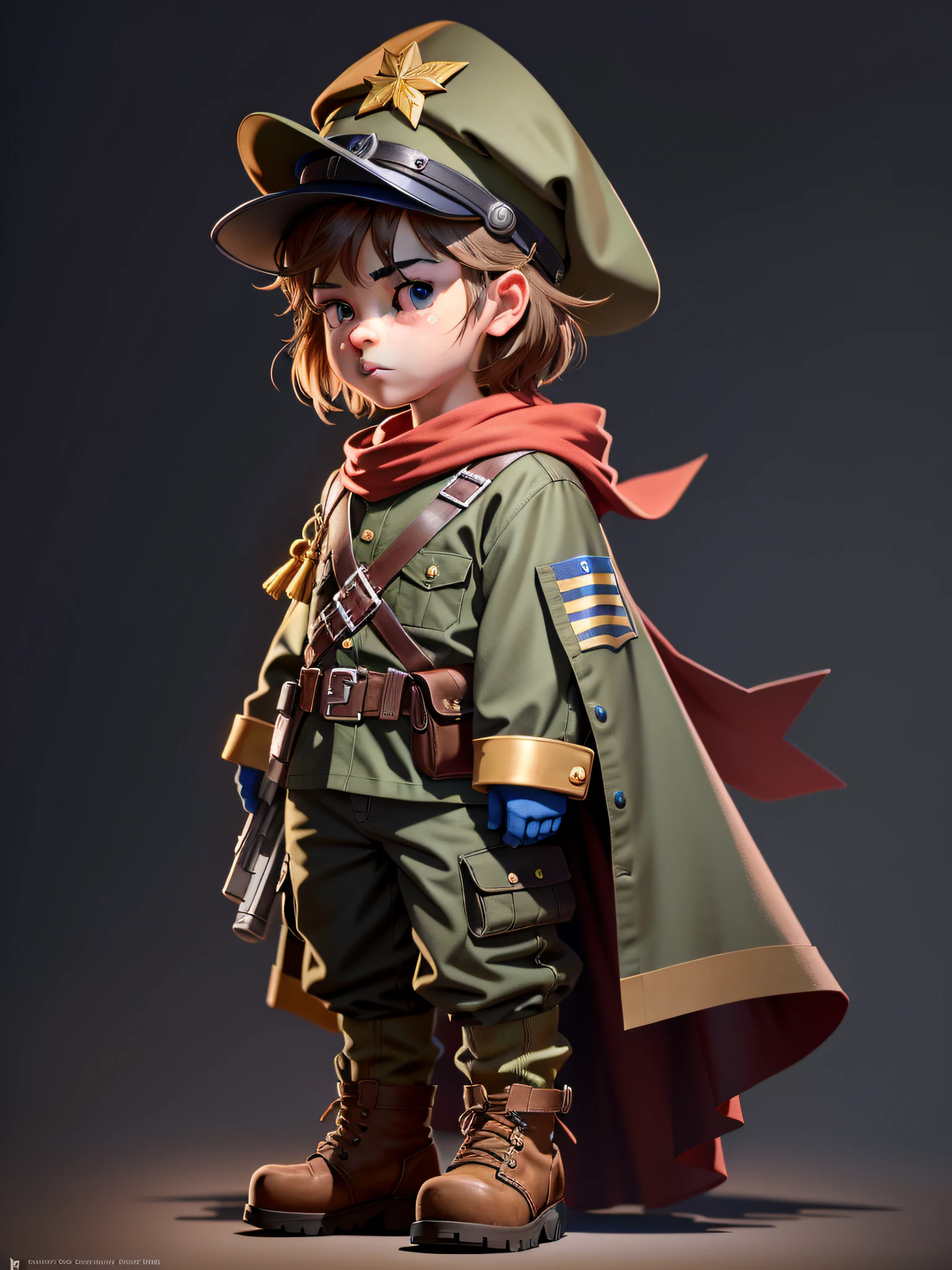 there is a cartoon character of a boy dressed in a military uniform, 3 d render stylized, highly detailed character, childrens art in artstation, small character. unreal engine 5, stylized 3d render, stylized character, stylized 3 d, character render, very stylized character design, hyperdetailed fantasy character, hero character art, close up character