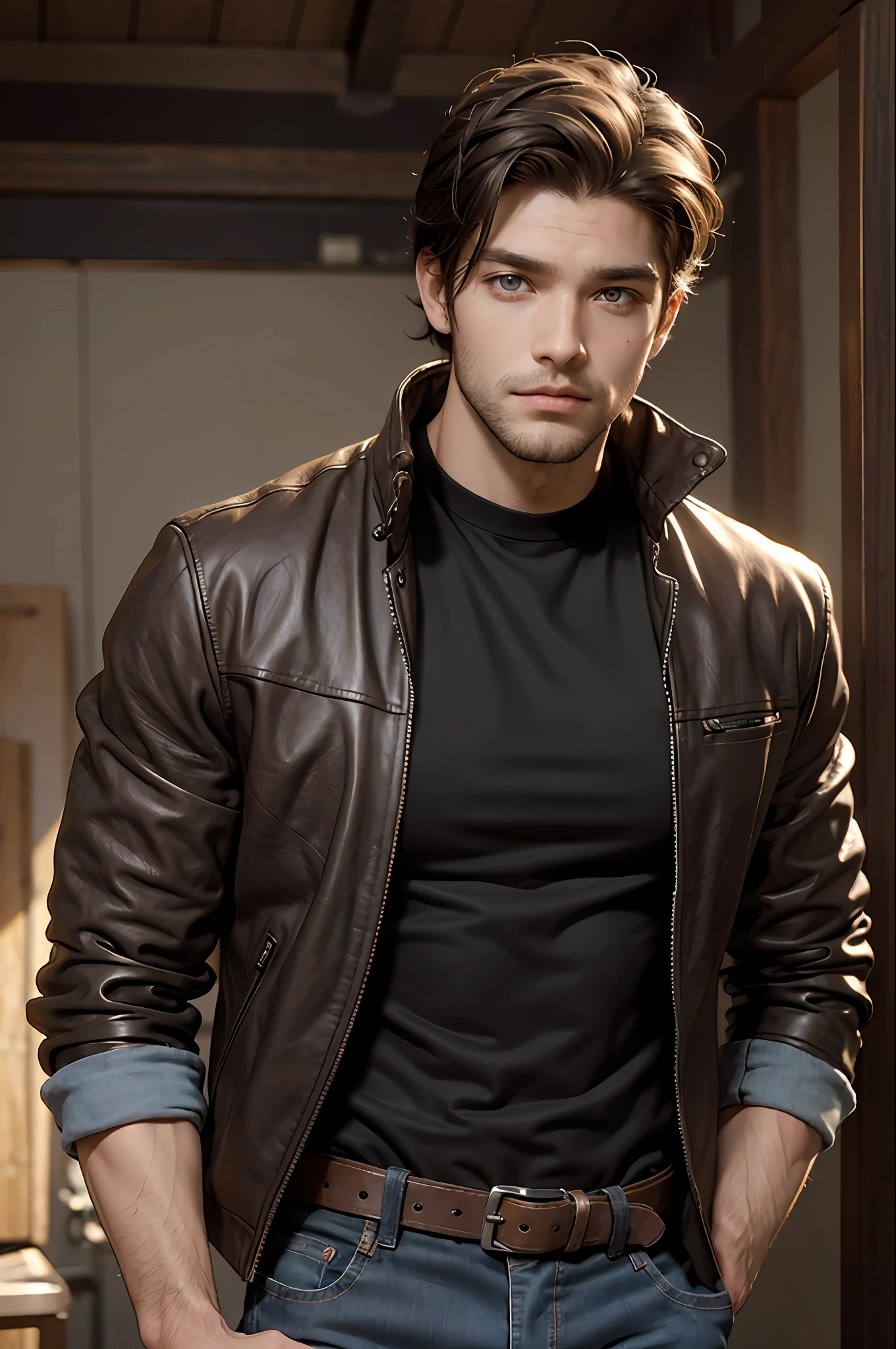 Elijah Thompson: Height: 1.80m Physical constitution: Muscular and robust Eyes: Light brown, expressive and inquisitive Hair: Short, black and with a slight beard to do Distinctive marks: Scar on the side of the neck Clothing: Jeans, T-shirts and leather jackets, always practical and relaxed