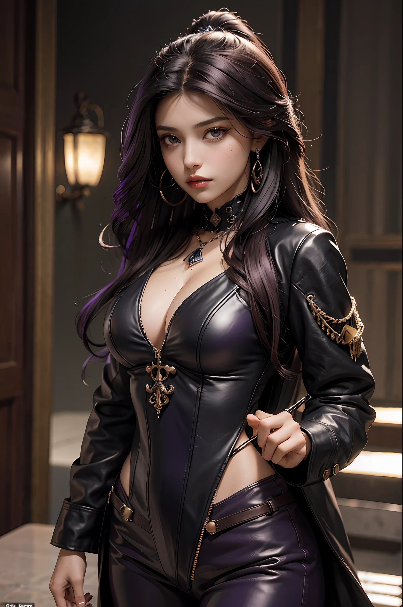 Isabella Moreno: Height: 1,65m Physical constitution: Curvilinear and graceful Eyes: dark brown, deep and enigmatic Hair: Long, black and with purple locks Distinguishing marks: Nose piercing Clothing: Alternative and extravagant style, with leather clothes and accessories