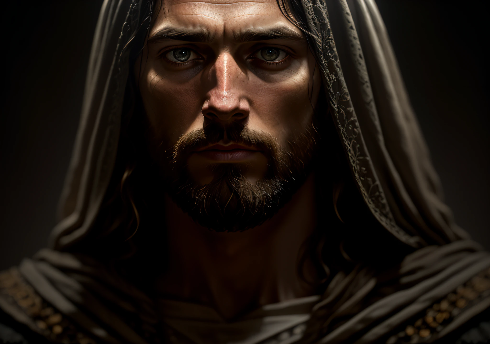 JESUS CHRIST DARK PHOTO: realistic epic, soft cinematic portrait, adobe lightroom, photographic lab, highly detailed, faded, (neutral colors: 1.2), (hdr: 1.4) , (soft colors:1.2), hyperdetailed, (artstation:1.4), cinematic, warm lights, dramatic light, (intricate details:1.1), complex background, (rutkowski:0.66), (blue and orange:0.4)