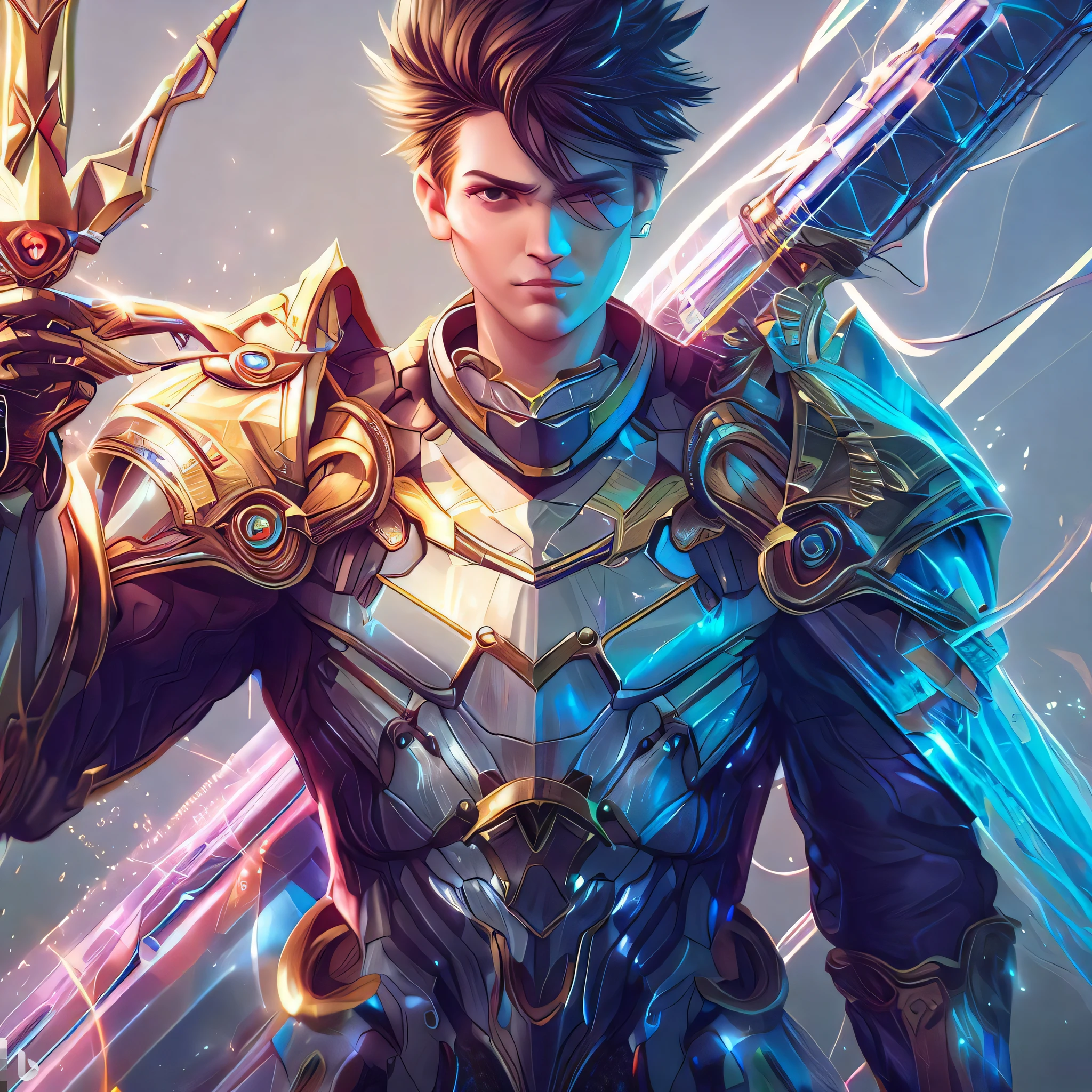 a close up of a person holding a sword and a sword, epic fantasy digital art style, 2. 5 d cgi anime fantasy artwork, fantasy paladin, epic fantasy art style hd, gold paladin, detailed digital anime art, g liulian art style, male paladin, a human male paladin, detailed digital 2d fantasy art, epic fantasy art style