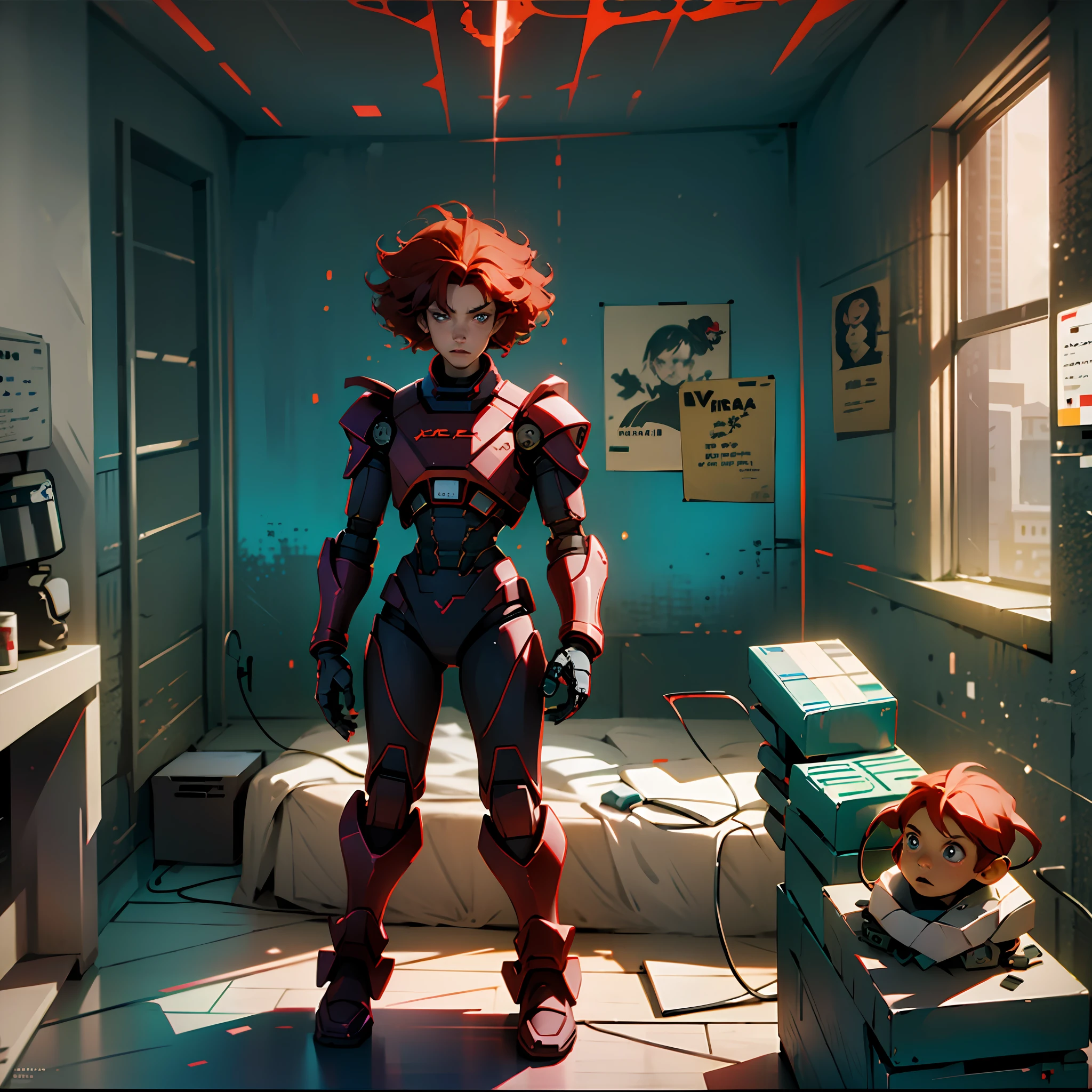 Boy Curly Red Hair with Scabies Nerd Harck in His Room Garmer Building an Ultra 12K Robot Cinematic Image --auto --s2