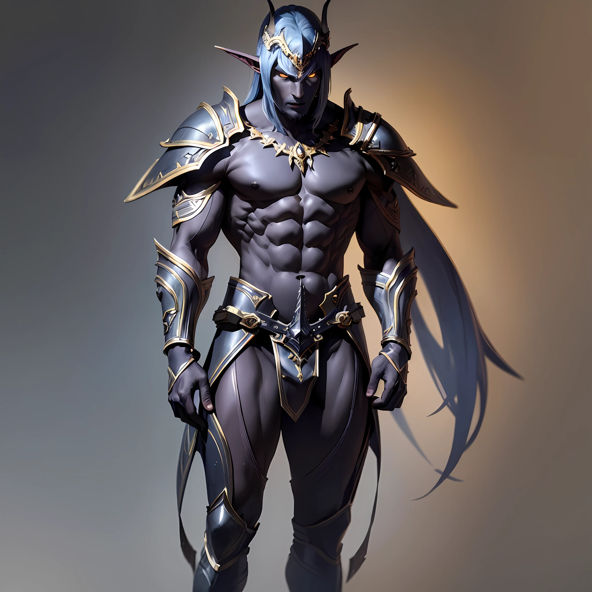 masterpiece), (best quality), (high detail), (realistic,) man of dark race, dark background, full body, with black legs and arms, dark elves.