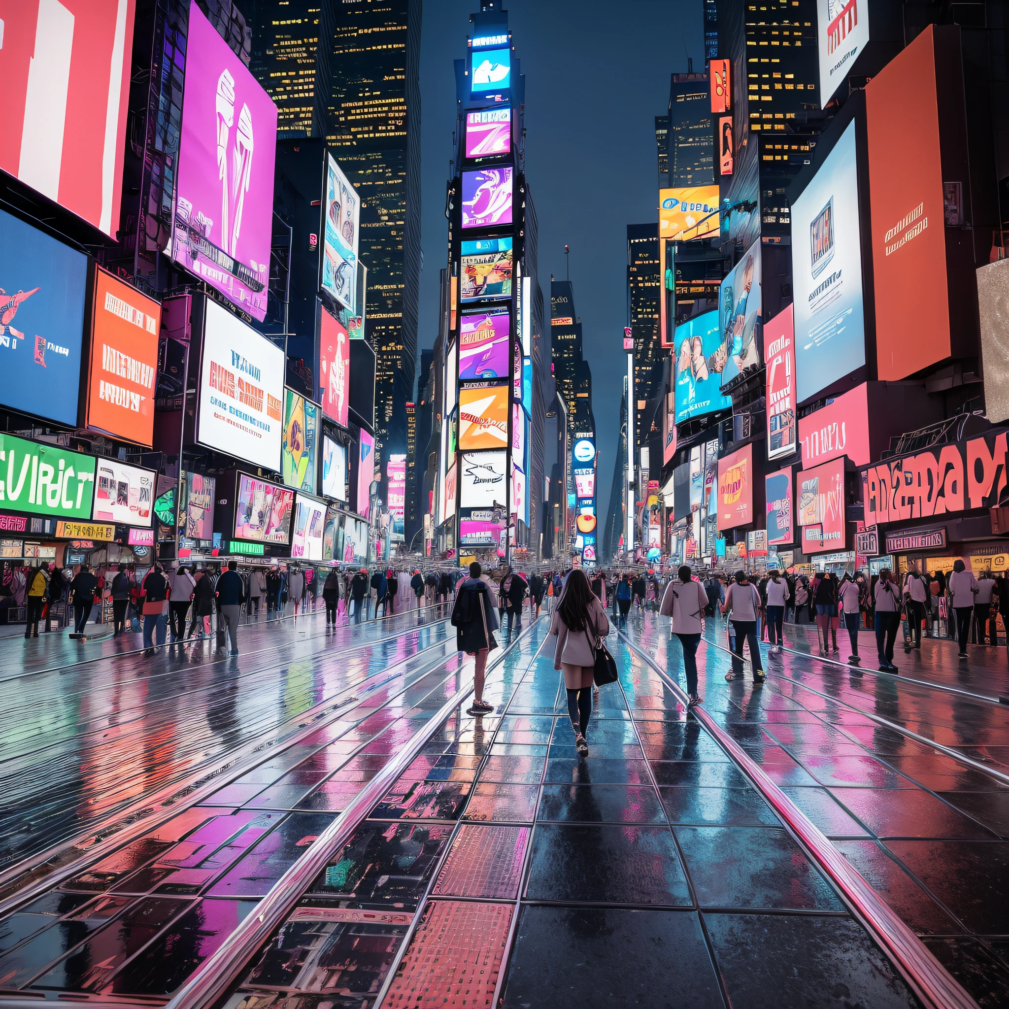 Creates Times Square cyberpunk fully with screen with several photos of famous has 8 k --auto --s2