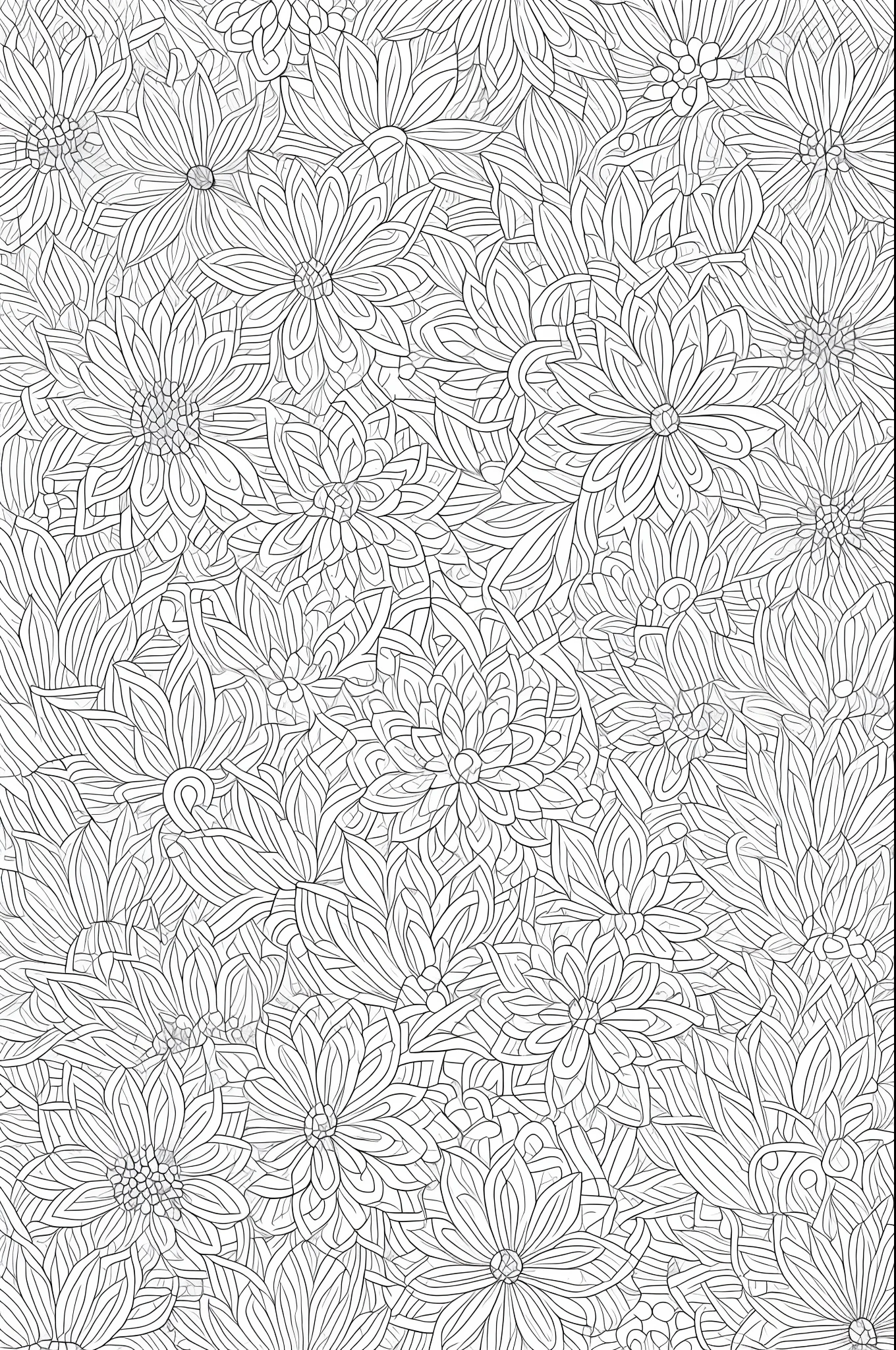 coloring page for adults, flowers, pattern