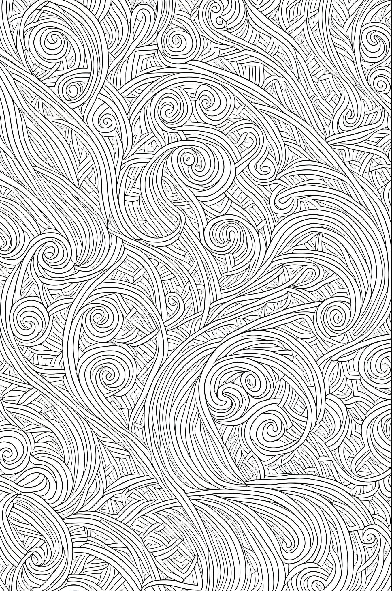 coloring page for adults, spirals, thick lines