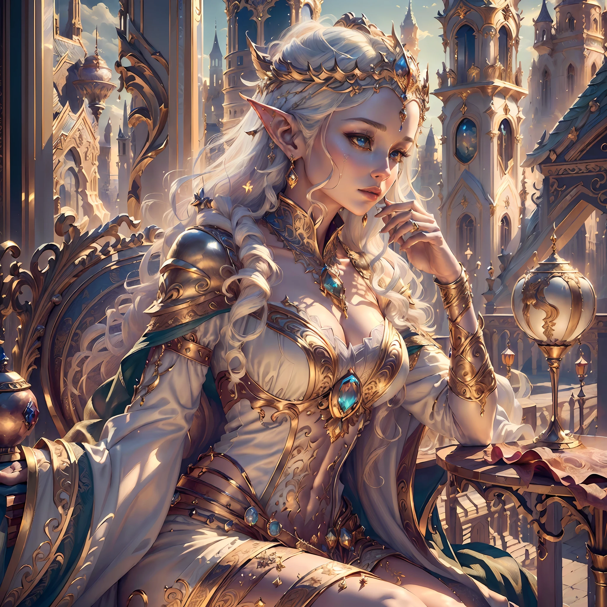 (((masterpiece)), IvoryGoldAI city at night, isometric, 3D rendering, very high definition, high detail, 8k, cinematic lighting, ultra high resolution, best quality, there is a woman sitting on a chair in the city, a beautiful fantasy queen, ((a beautiful fantasy queen)), Karol Bak UHD, beautiful elf with gorgeous robes, detailed fantasy digital art, beautiful fantasy art, detailed fantasy art, Very beautiful fantasy art, goddess. Extremely high detail, fantasy woman, beautiful and elegant elf queen, beautiful fantasy art portrait, real portrait, real three-dimensional,