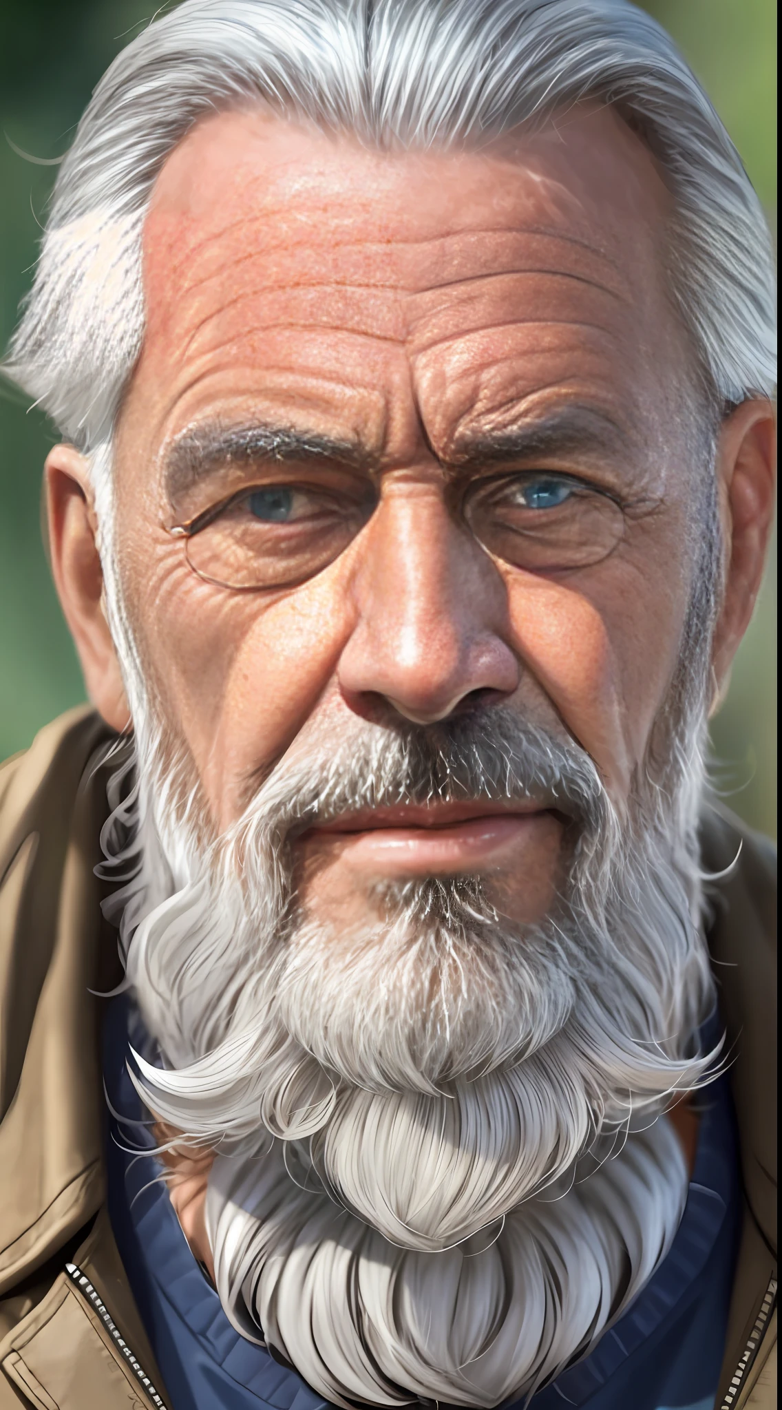 Man 70 years old, bearded, front, 8k, beautiful background, shirt, blue eyes, beautiful light and shadows, gray hair. extremely detailed. --auto --s2