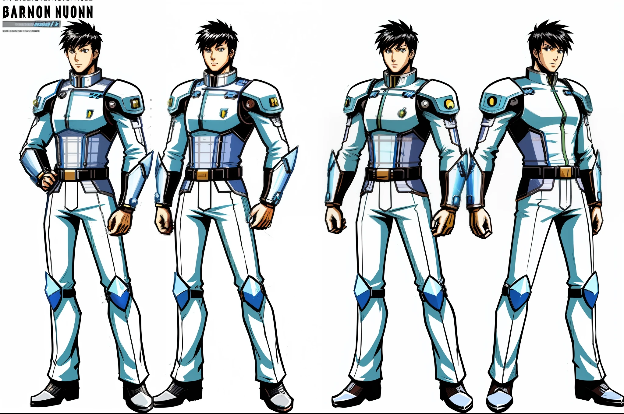 1man 1character boy anime fullbody reference sheet, multiple angles, cinematic, action pose, retro  valvepunk ,  retro lightning bolts , glass valves , drawing character sheet, full body, same character at 3 angles,(simple background, white background:1.3),