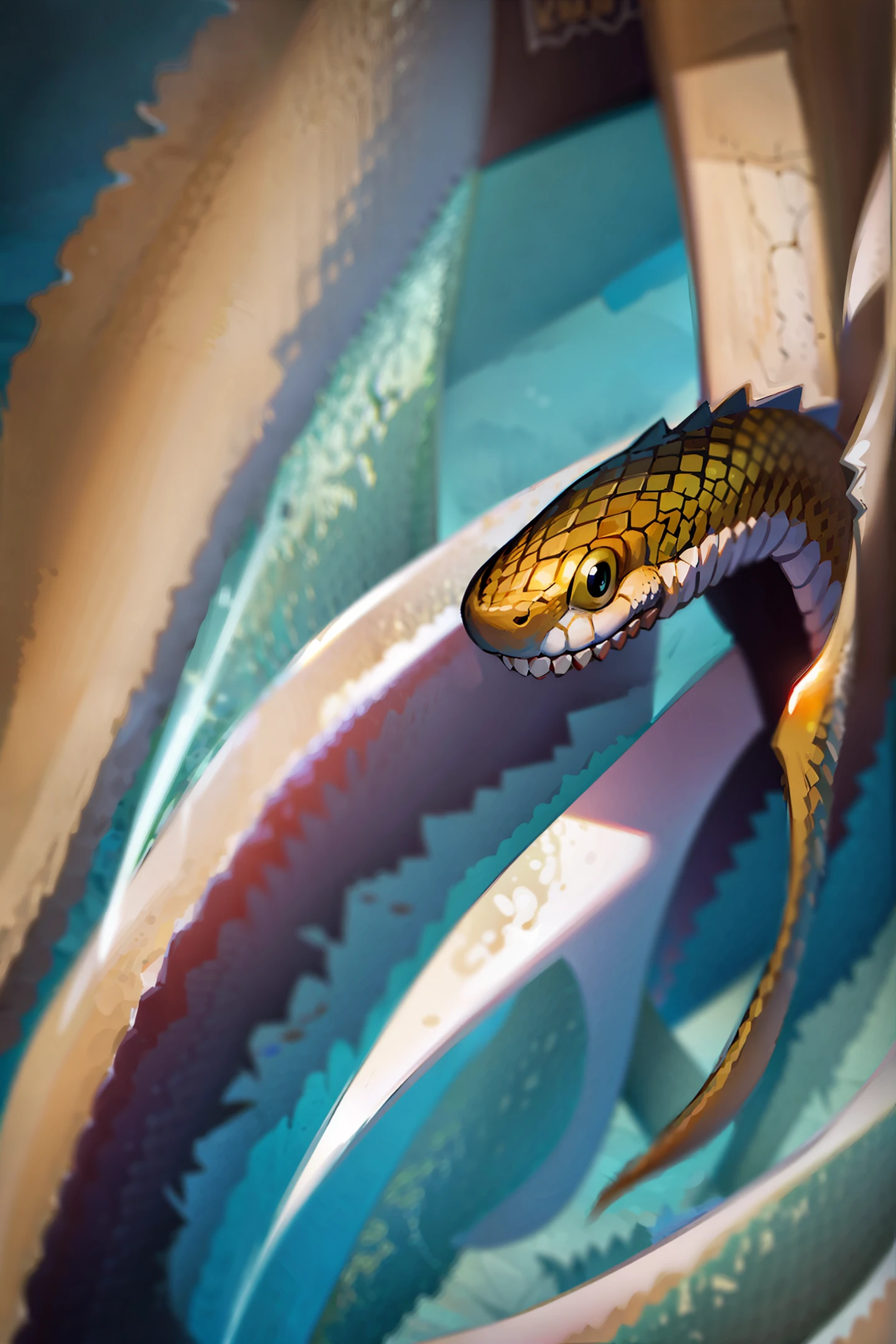 A snake with sharp teeth in the water