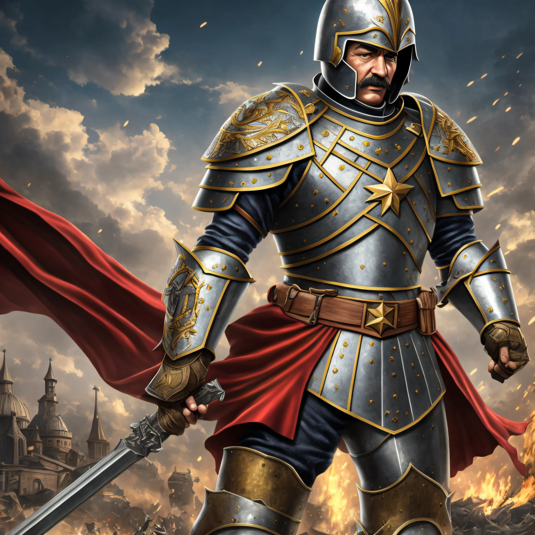 Joseph Stalin with medieval armor, anime, high details, best quality, highres, textured skin --auto --s2