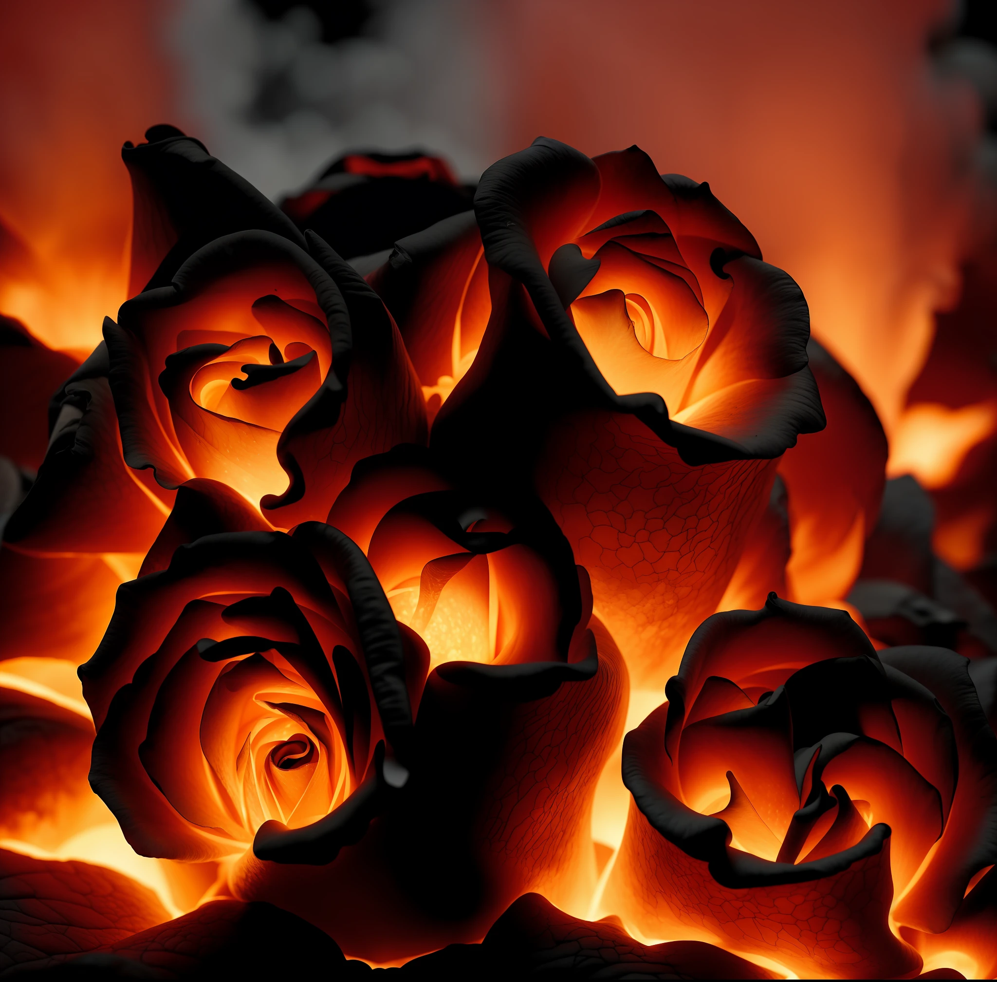 (Roses) made of lava, of a volcano, 8k, detailed, masterpiece, , more detail, better quality, depth of field, cinematic lighting,