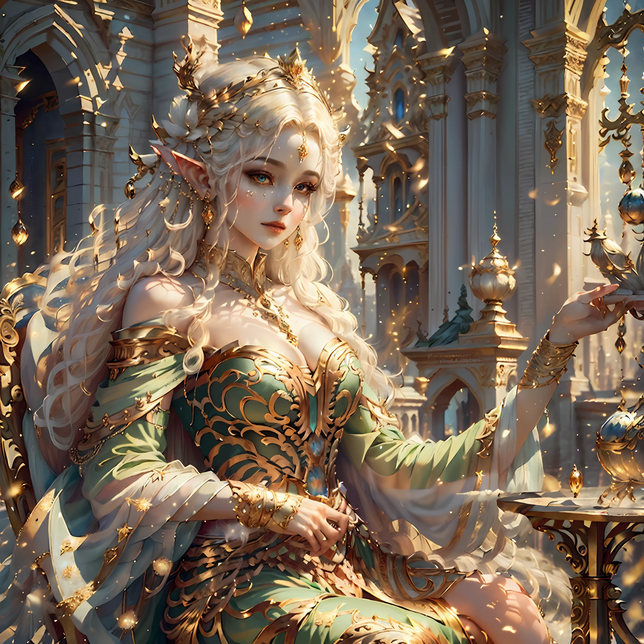 (((masterpiece)), IvoryGoldAI city at night, isometric, 3D rendering, very high definition, high detail, 8k, cinematic lighting, ultra high resolution, best quality, there is a woman sitting on a chair in the city, a beautiful fantasy queen, ((a beautiful fantasy queen)), Karol Bak UHD, beautiful elf with gorgeous robes, detailed fantasy digital art, beautiful fantasy art, detailed fantasy art, Very beautiful fantasy art, goddess. Extremely high detail, fantasy woman, beautiful and elegant elf queen, beautiful fantasy art portrait, real portrait, real three-dimensional,