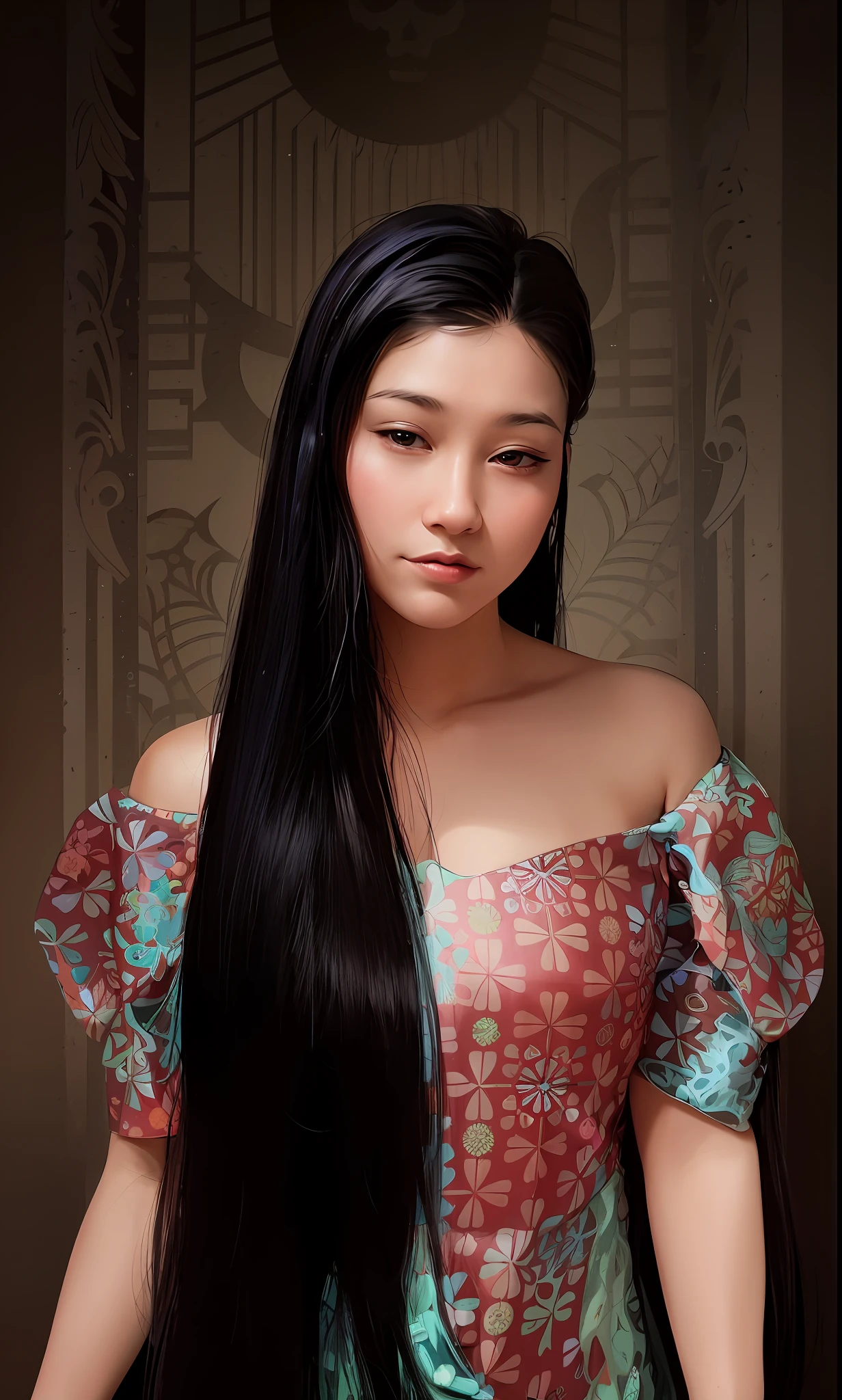 there is a woman with long hair standing in front of a wall, with long hair, asian girl with long hair, long hair centred, with long dark hair, nivanh chanthara, shoulder long hair, long hair girl, straight hairstyle, long hairstyle, waist long hair, long haircut, girl with long hair, appealing long hair, medium long hair
