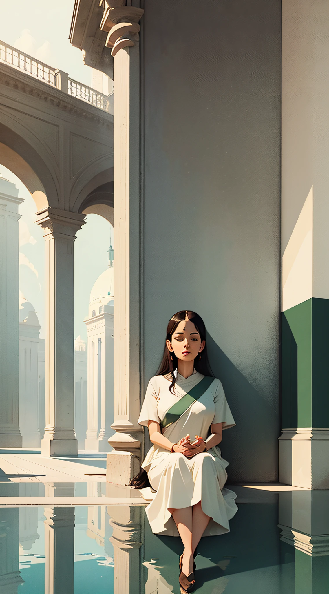 Alessandro Gottardo: woman sitting, meditating, looking straight ahead --auto --s2