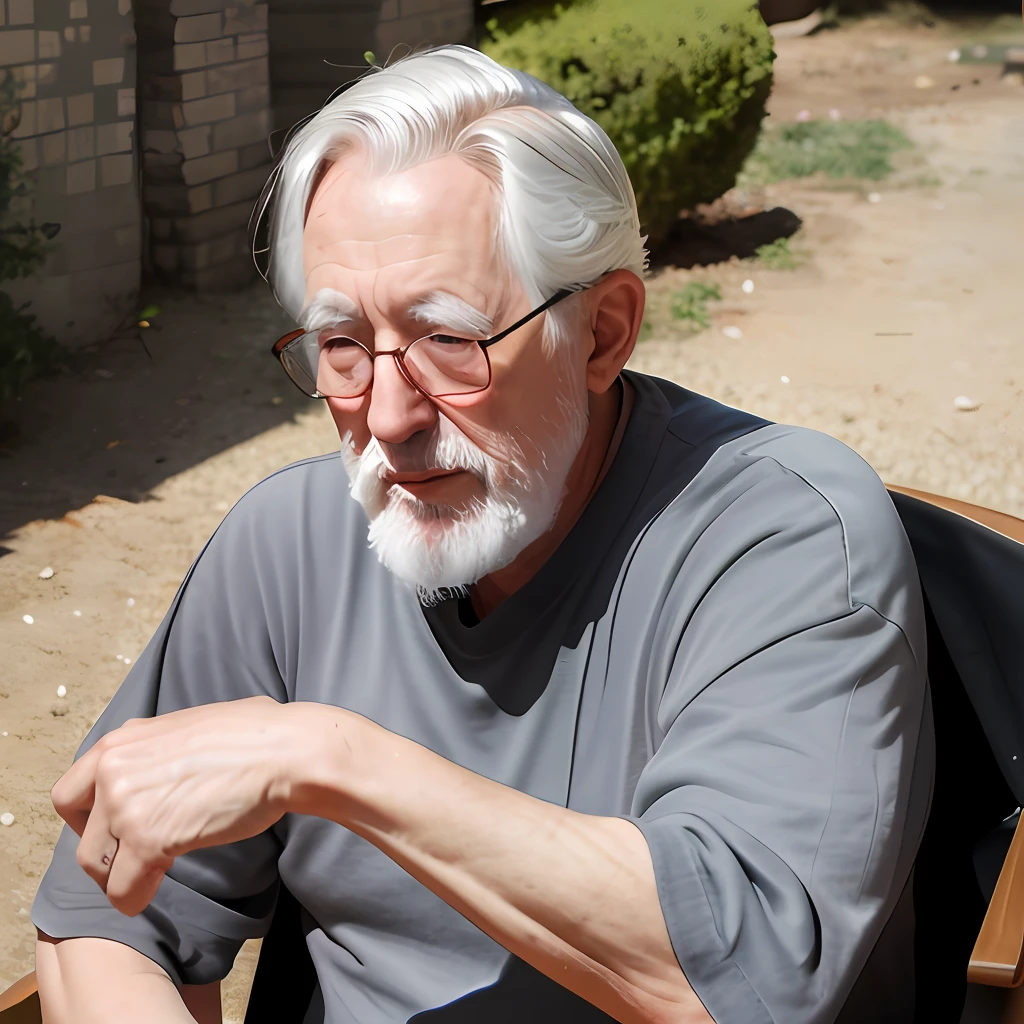 The gray-haired old man toiled under the sun