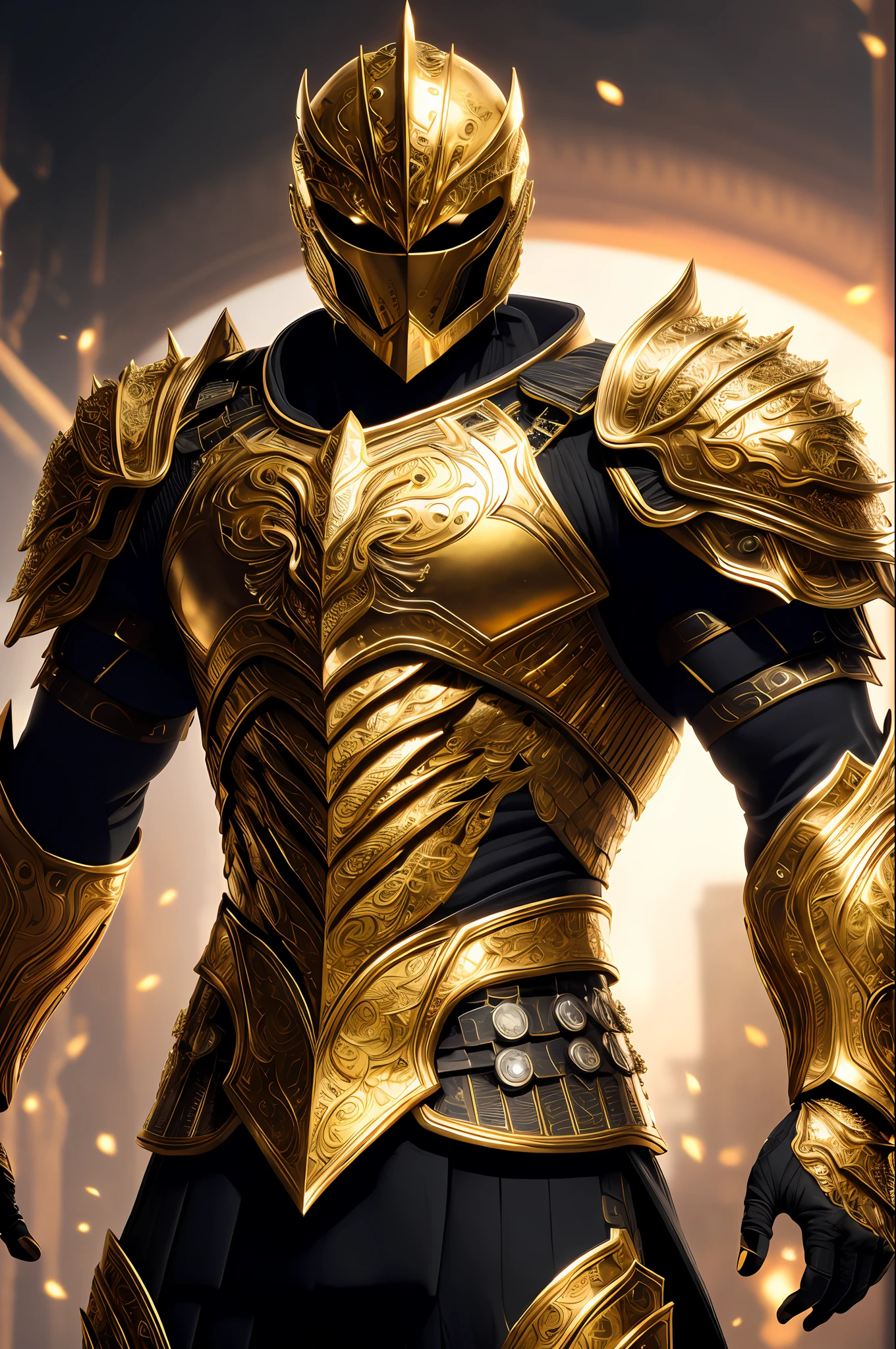 (extremely detailed 8k wallpaper), a medium shot shot of a violent, intricate, high detail, dramatic, golden armor with black details