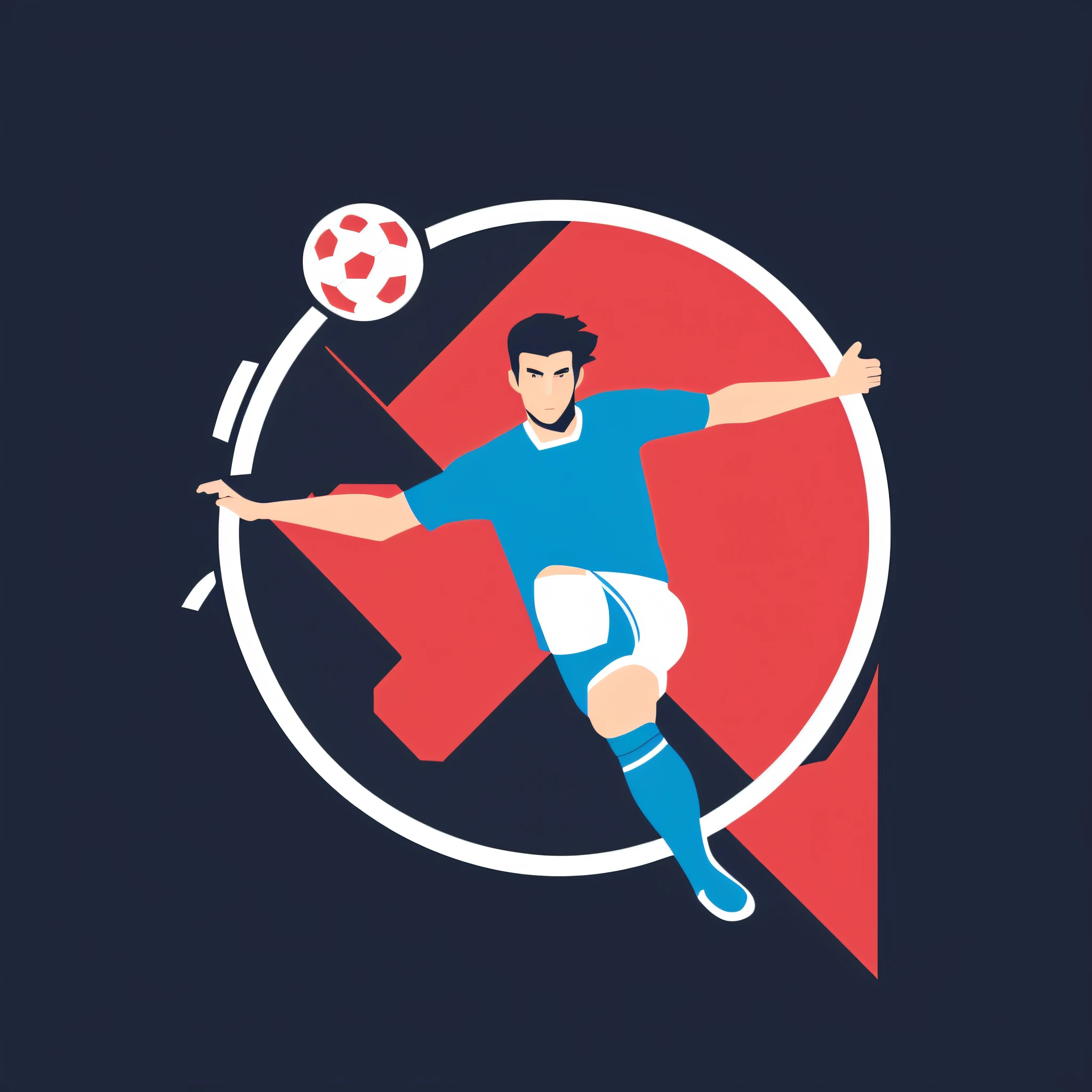 arafed soccer player kicking a ball in a circle with a red background, soccer player, game icon stylized, minimalistic illustration, modern simplified vector art, simple and clean illustration, shaded flat illustration, simple illustration, 2d illustration, 2 d illustration, football player, flat vector art, sports logo, flat 2 d vector art, mid air shot