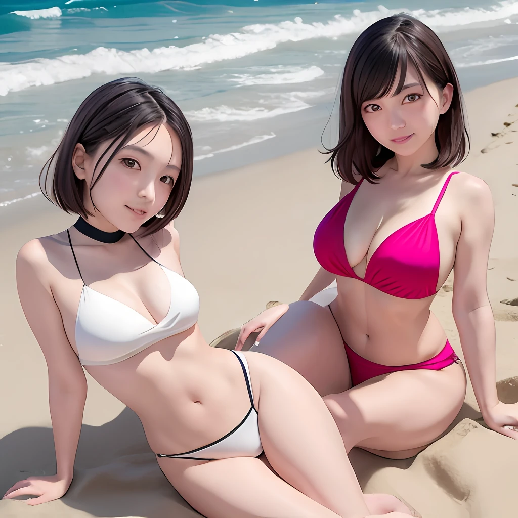 Nezuko and Mitsuri on the beach doing sexy pose