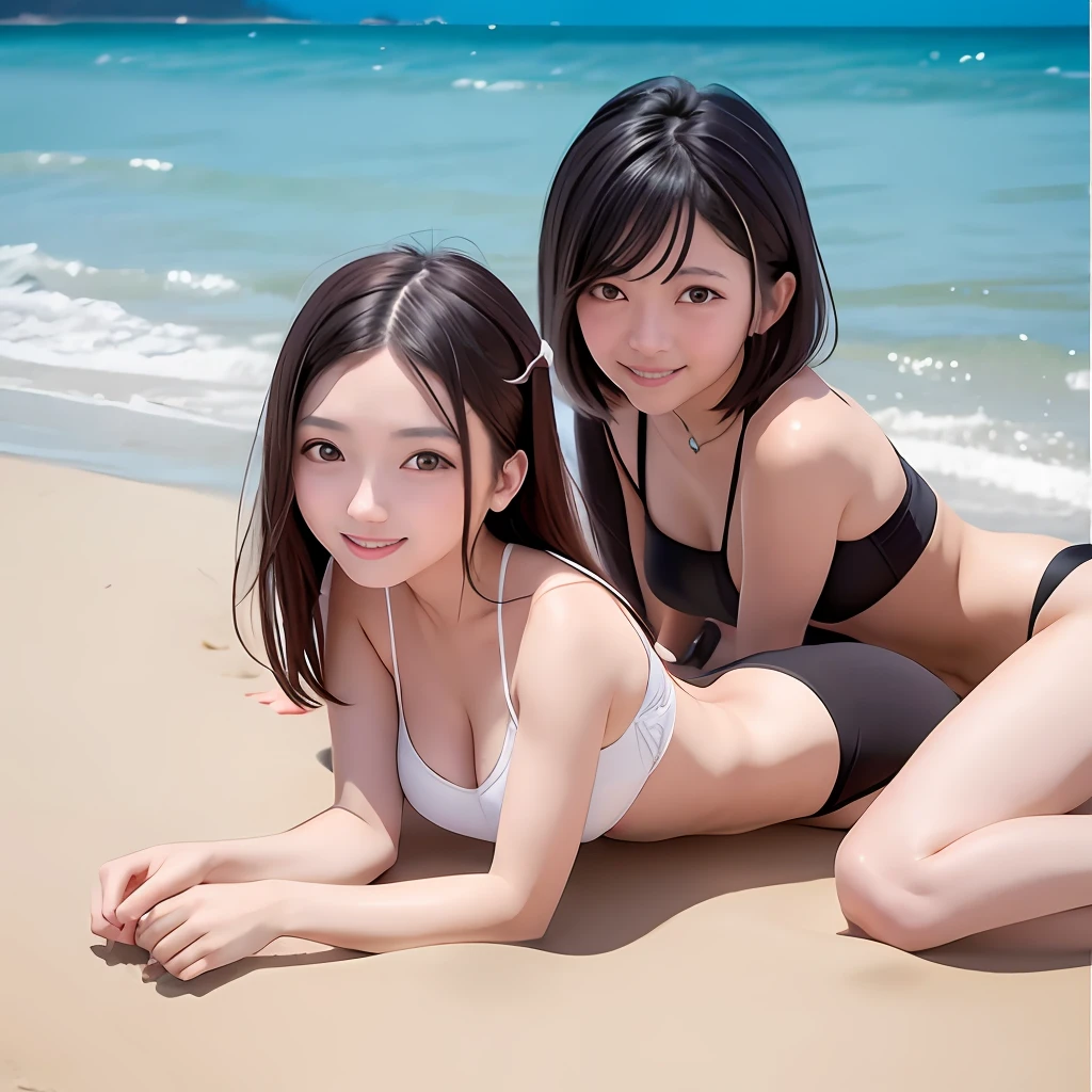 Nezuko and Mitsuri on the beach doing sexy pose