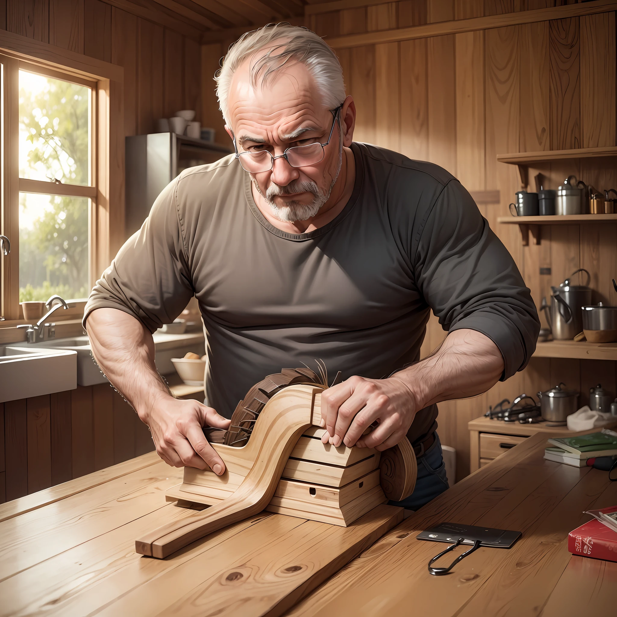 Dad is sweating profusely and trying to make the most beautiful wooden horse in his heart --auto --s2
