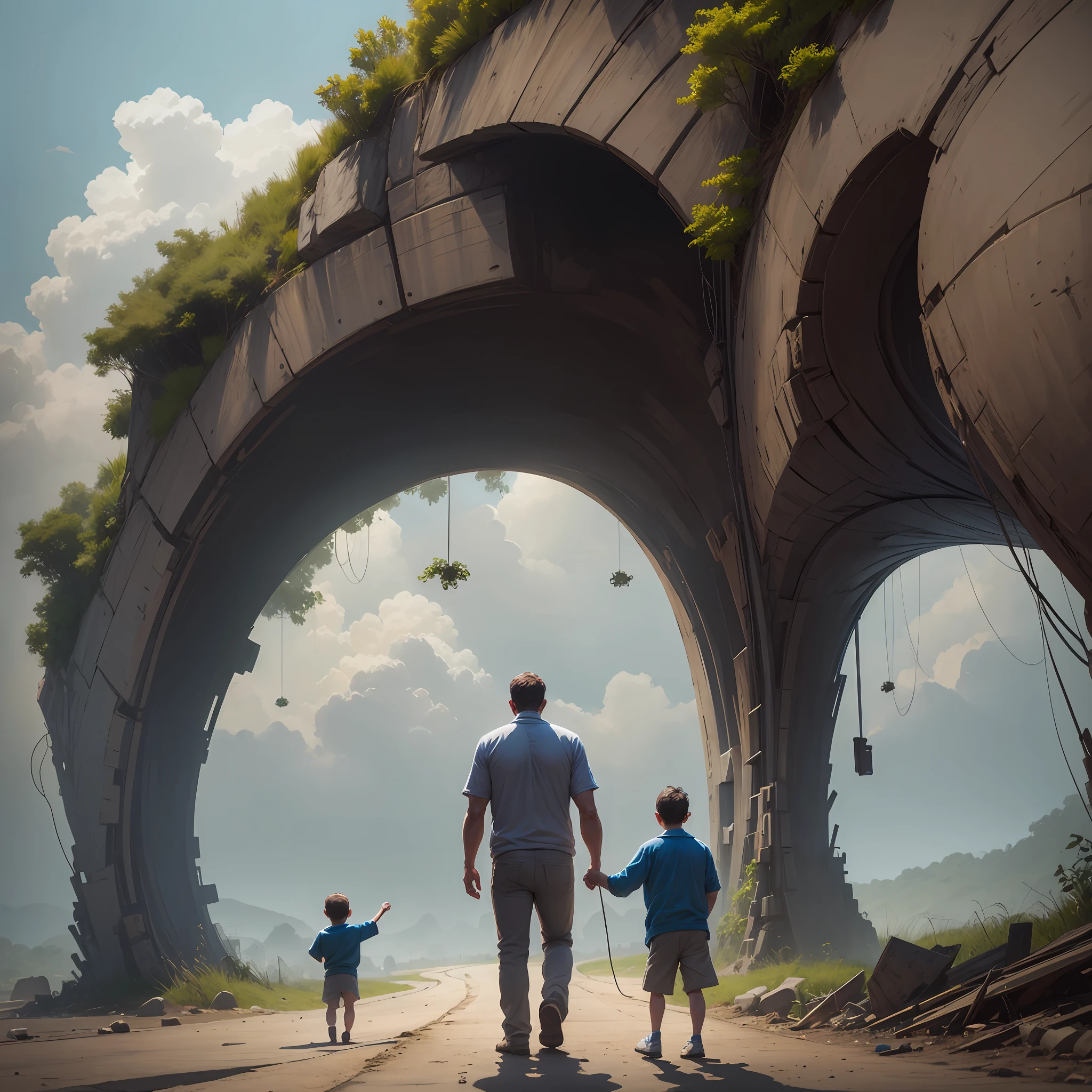 The father happily spins the child around with his back high --auto --s2