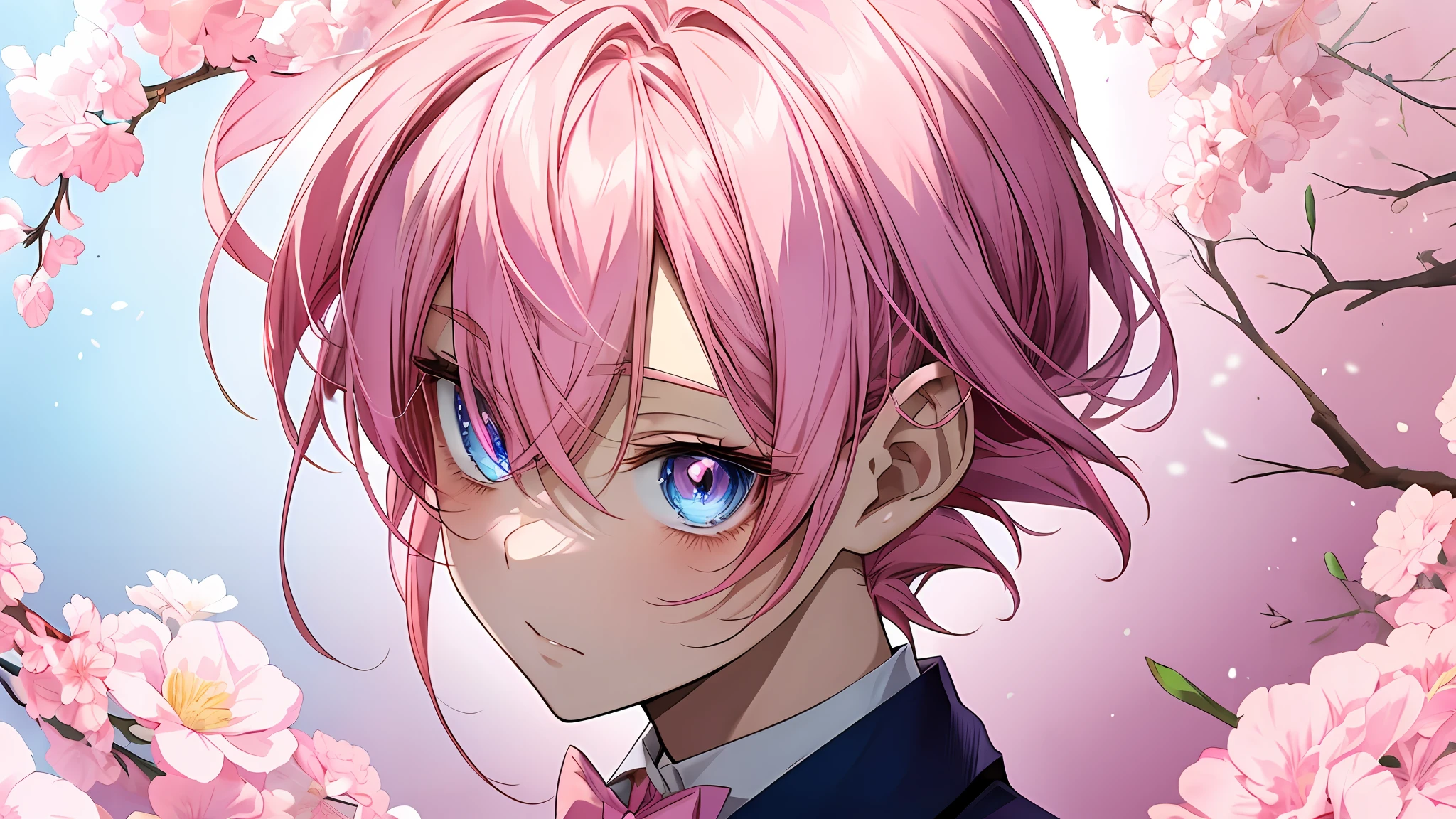 anime girl with pink hair and blue eyes wearing a bow tie, anime style portrait, anime moe artstyle, cute anime face, cute anime girl portraits, anime boy, extremely cute anime girl face, detailed anime soft face, beautiful anime portrait, ((pink)), (((full body portrait)))