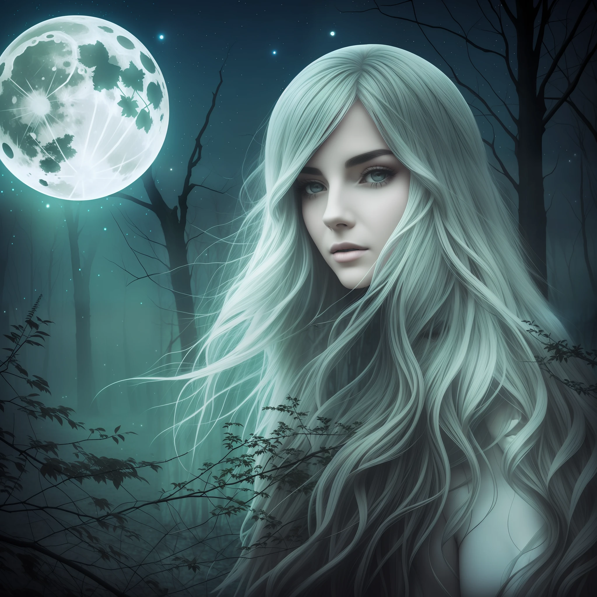 Woman, ghost, forest, night, full moon --auto --s2