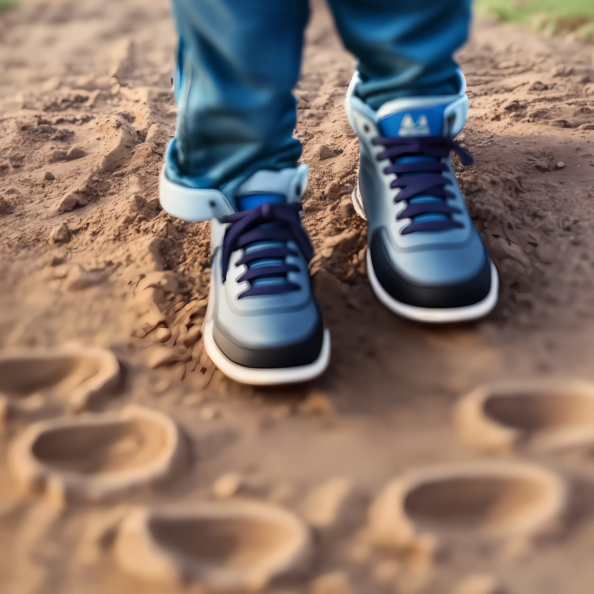 The father carried the child on his back and walked forward step by step, leaving the soles of his feet with his shoes printed in the dirt --auto --s2