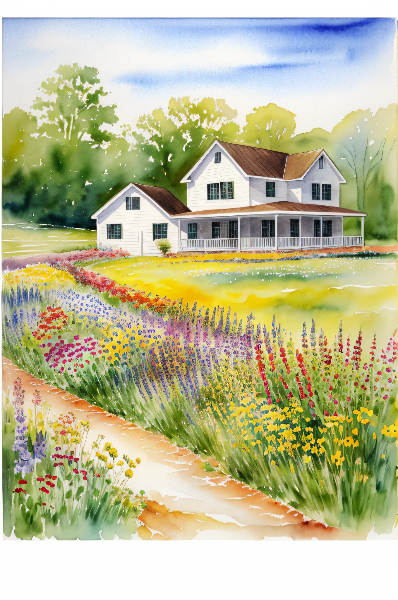 Wild Flowers Art Floral Farmhouse Art, Watercolor Botanical