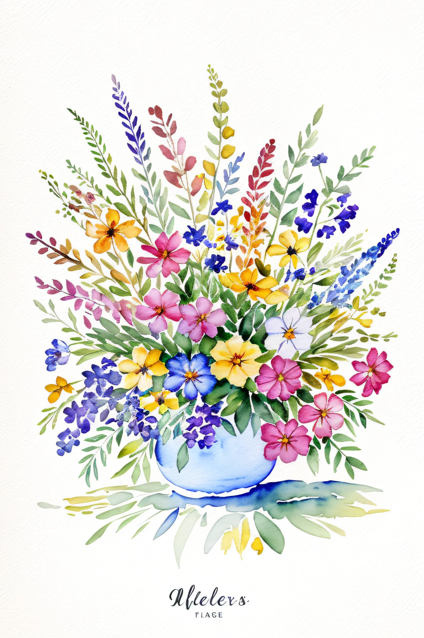 Wild Flowers Art Floral Farmhouse Art, Watercolor Botanical