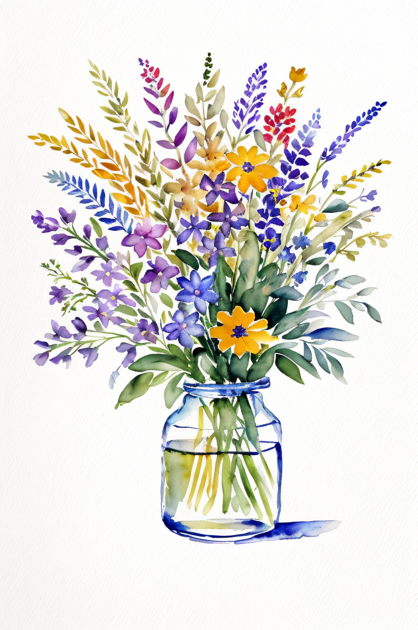 Wild Flowers Art Floral Farmhouse Art, Watercolor Botanical