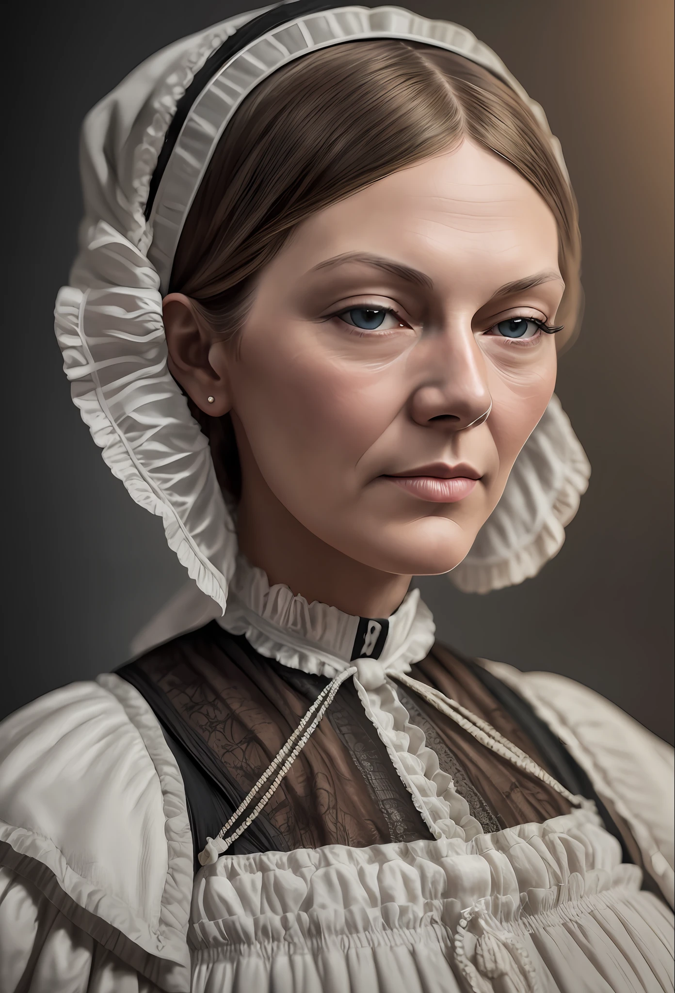 [ :(((Florence Nightingale: 1.5)))), Victorian-era clothing, white cover, vintage medical equipment, (historical accuracy)]: 1.3, photorealistic, photo, masterpiece, realistic, realism, photorealism, high contrast, photorealistic digital art trend on Artstation 8k HD high definition detailed realistic, detailed, skin texture, hyper detailed, realistic skin texture, armor, best quality, ultra high resolution, (photorealistic: 1.4), high resolution, detailed,  Raw, sharp photo re, by lee jeffries Nikon D850 film stock photography 4 kodak camera portra 400 lens f1.6 rich colors hyper realistic texture dramatic lighting irrealengine trending on artstation cinestill 800, --auto --s2