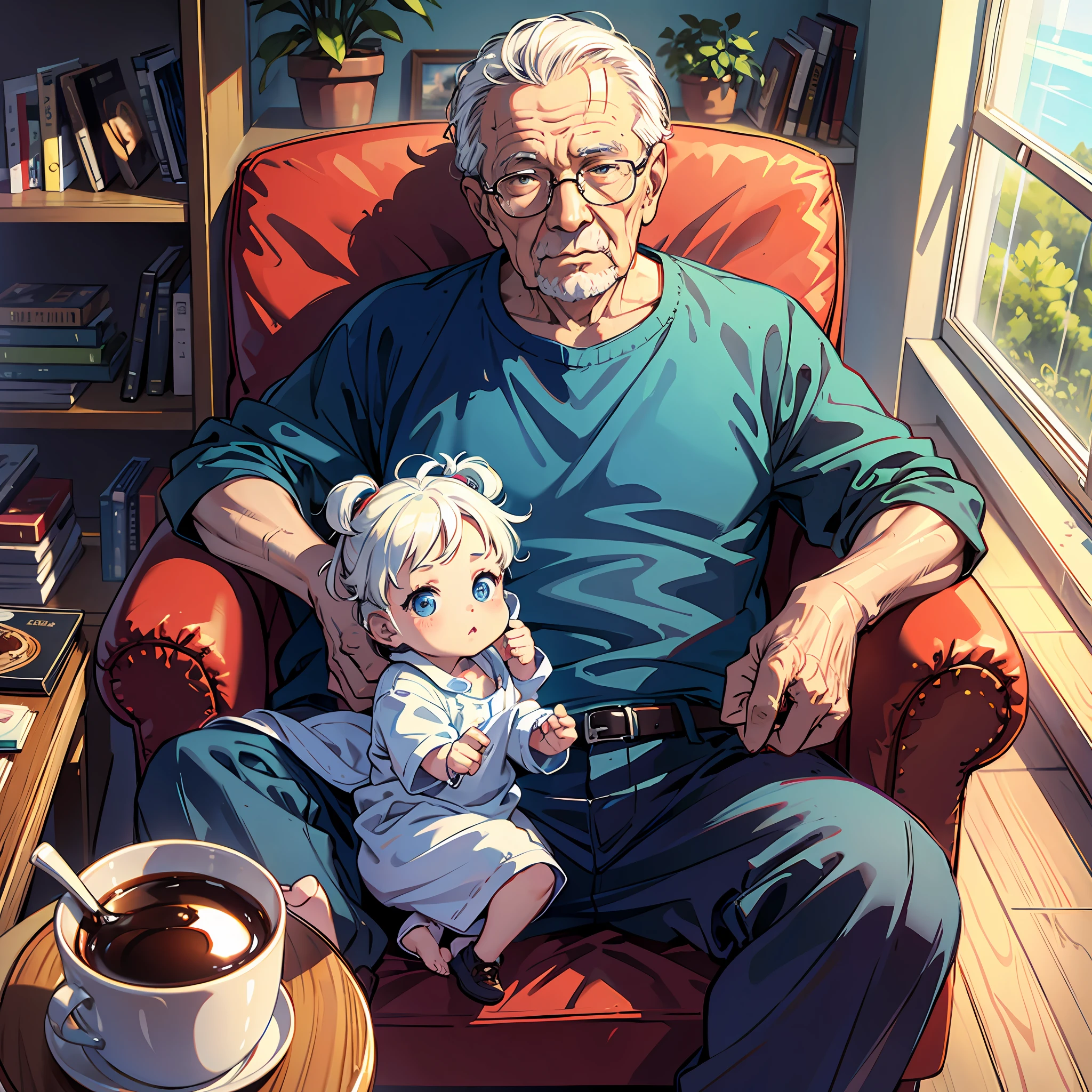 Grandpa picked up baby and sat in the lazy chair in the living room --auto --s2