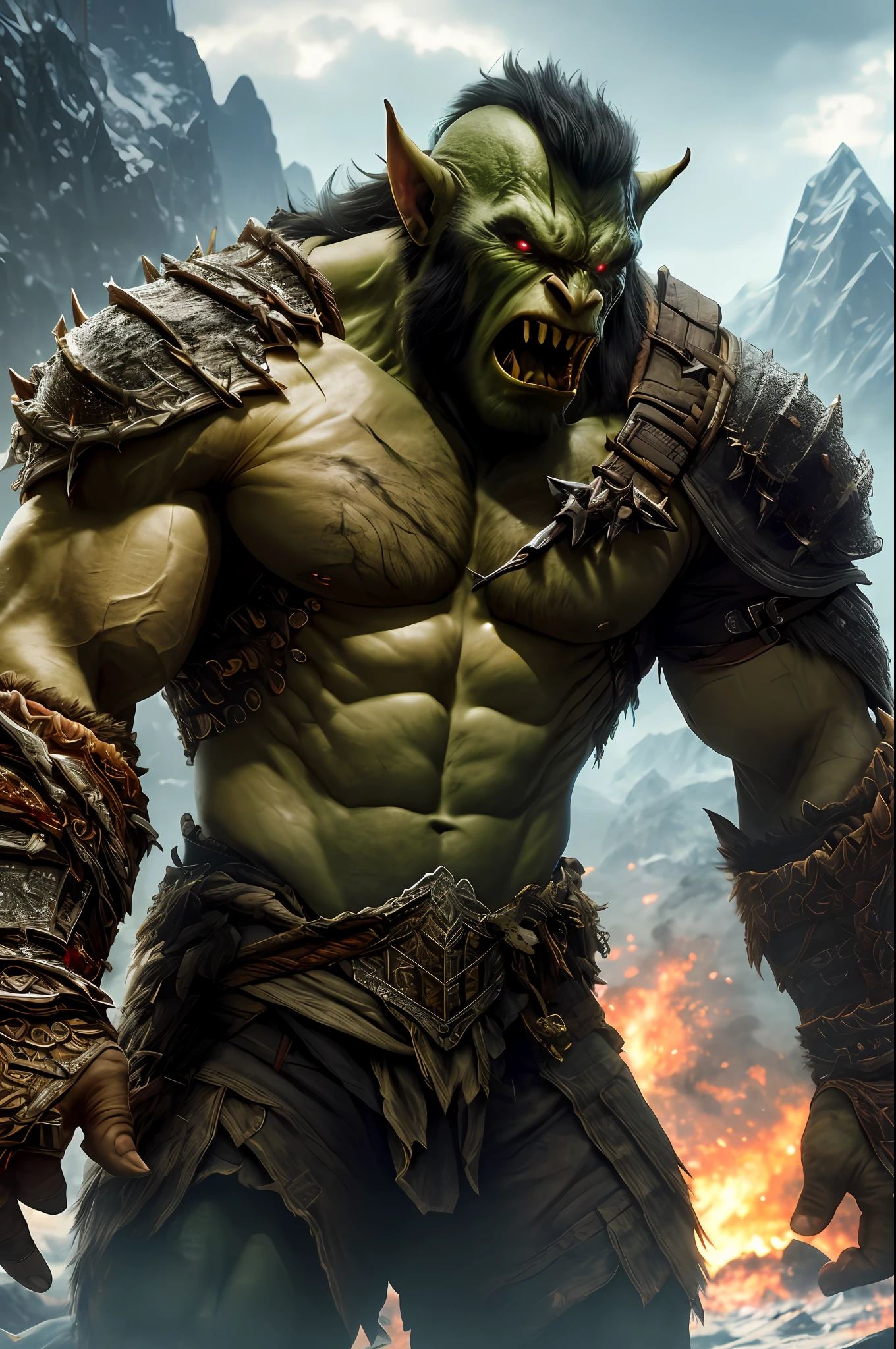 (Extremely detailed 8k wallpaper), a photo in the middle of the photo of a terrible orc, complex, highly detailed and dramatic, 1:1 size