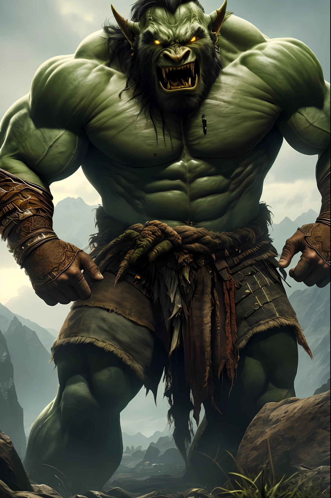 (Extremely detailed 8k wallpaper), a photo in the middle of the photo of a terrible orc, complex, highly detailed and dramatic, 1:1 size