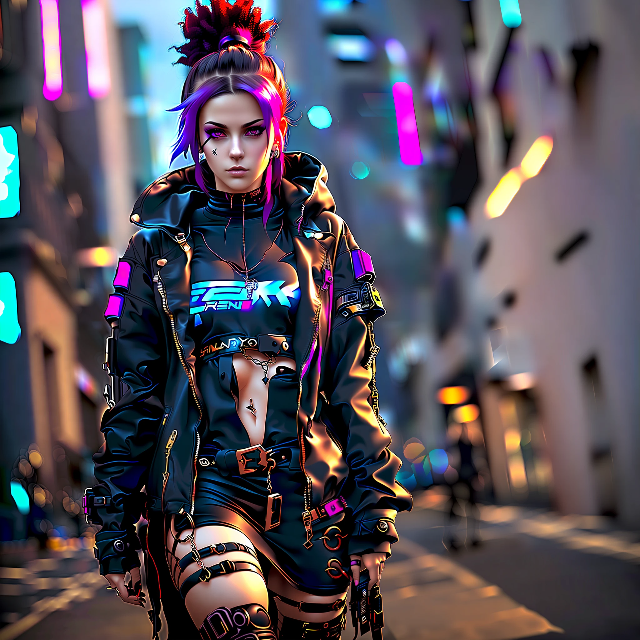 Cyber Catrina Girl in a sexy outfit walking down a street, female cyberpunk anime girl, in Cyberpunk City, digital cyberpunk anime art, cyberpunk anime girl, cyberpunk 2 0 y. The girl model, hyper-realistic cyberpunk style, cyberpunk themed art, cyberpunk art style, cyberpunk vibe, cyberpunk style, cyberpunk cattrine, cyberpunk character, cyberpunk art style