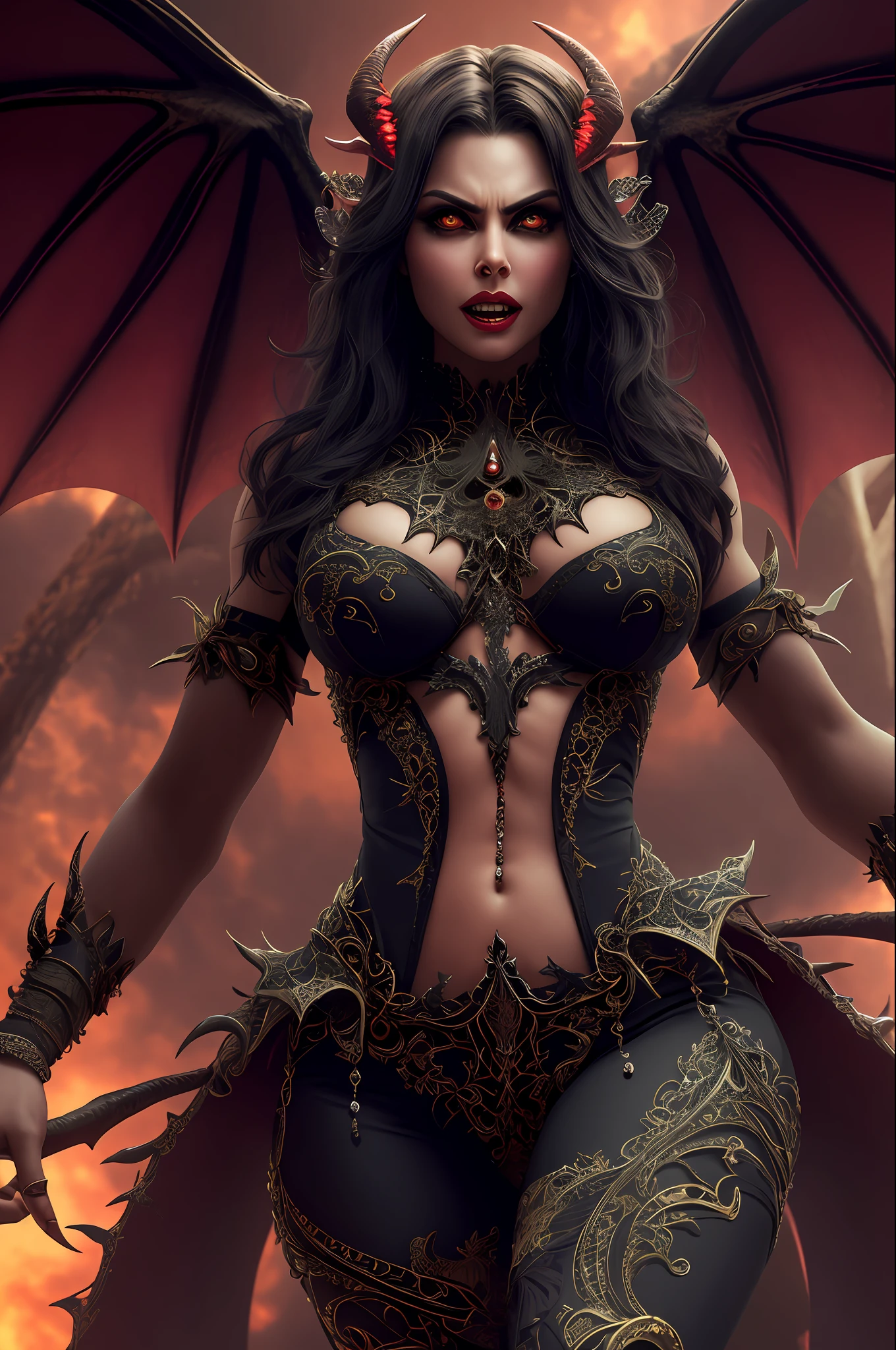 (extremely detailed 8k wallpaper), a medium shot shot of a terrifying, intricate, high detail, dramatic, 1:1 size succubus