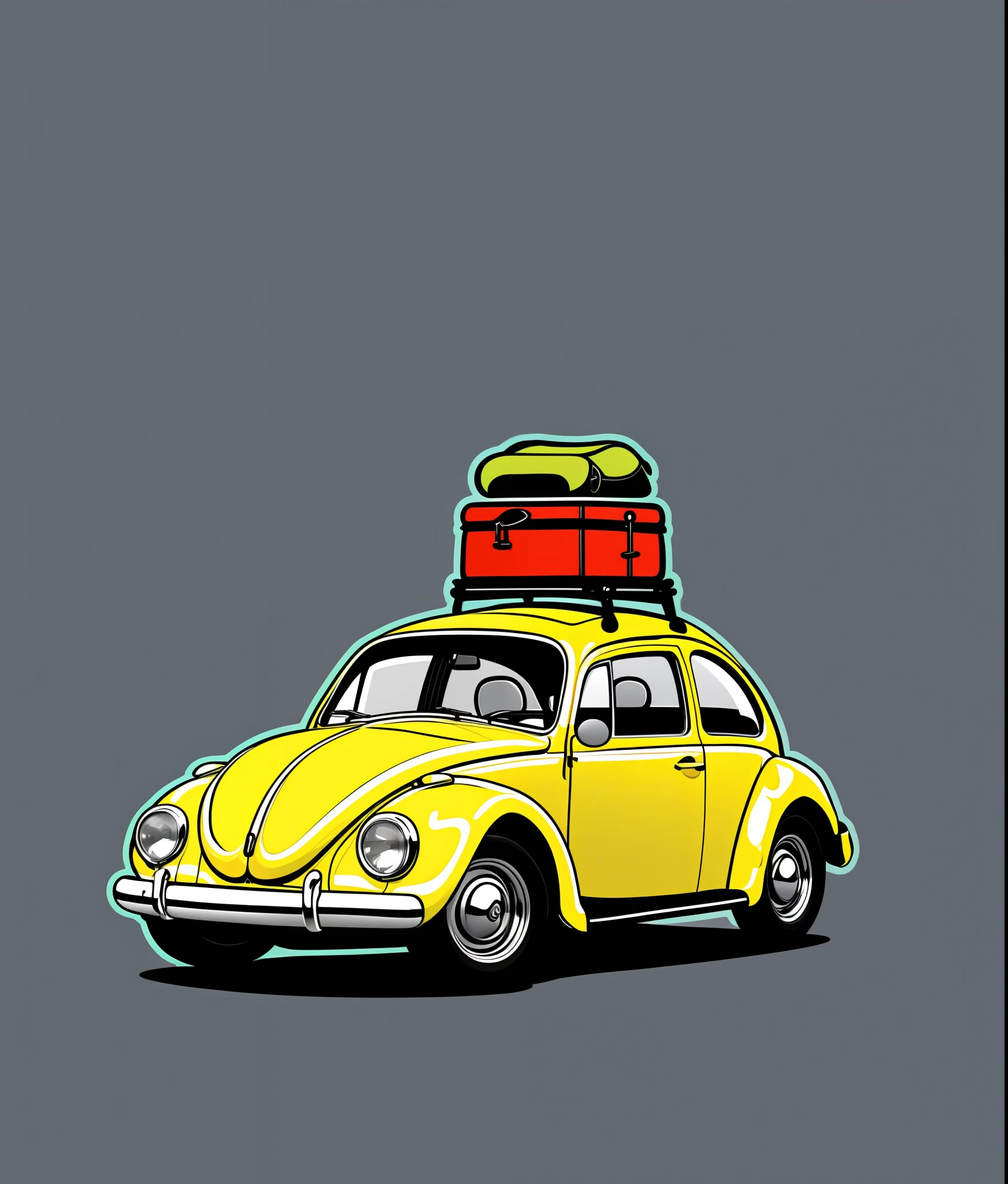 Beetle car, colorful, vintage style, (T-shirt design), realistic volumetric masterpiece light