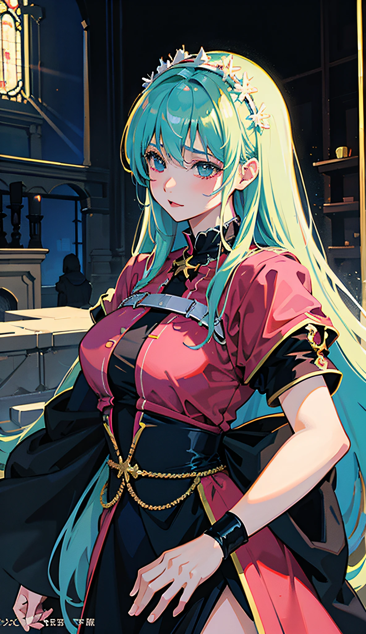 Hyper-realistic anime manga cyberpunk, Mary, full of grace, the Lord is with thee. Blessed art thou amongst women and blessed is the fruit of thy womb, Jesus. Holy Mary, Mother of God, pray for us sinners, now and at the hour of our death.